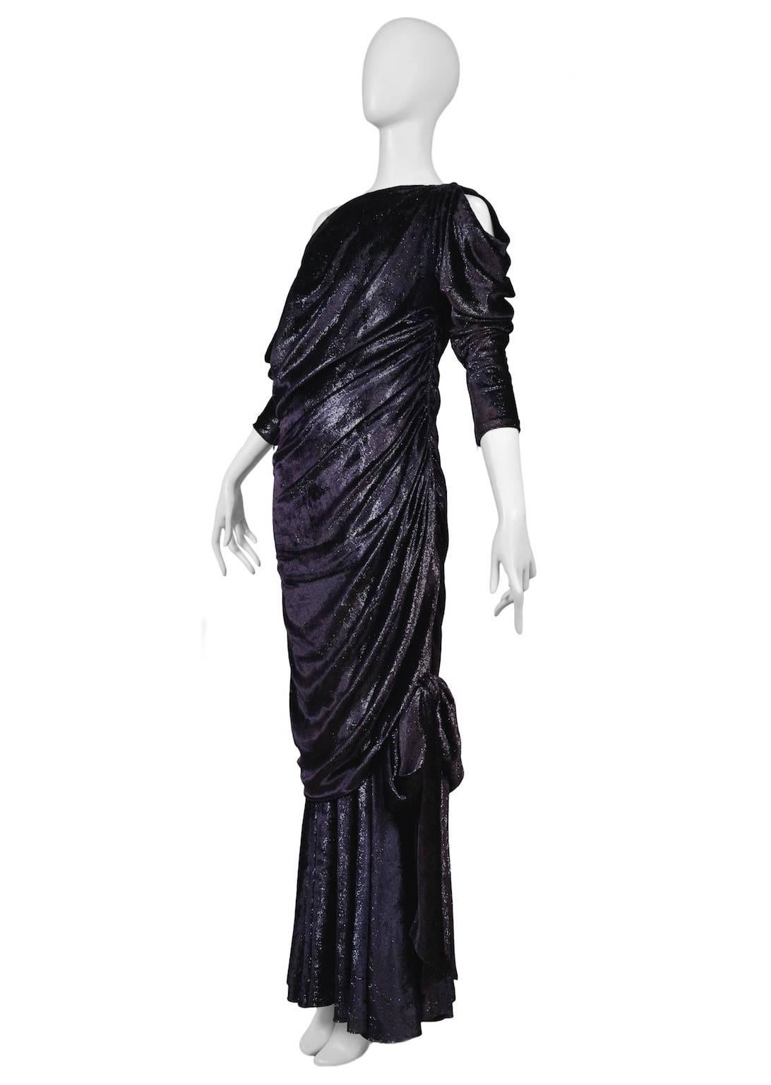 Yves Saint Laurent Couture Metallic Velvet Gown In Excellent Condition In Los Angeles, CA