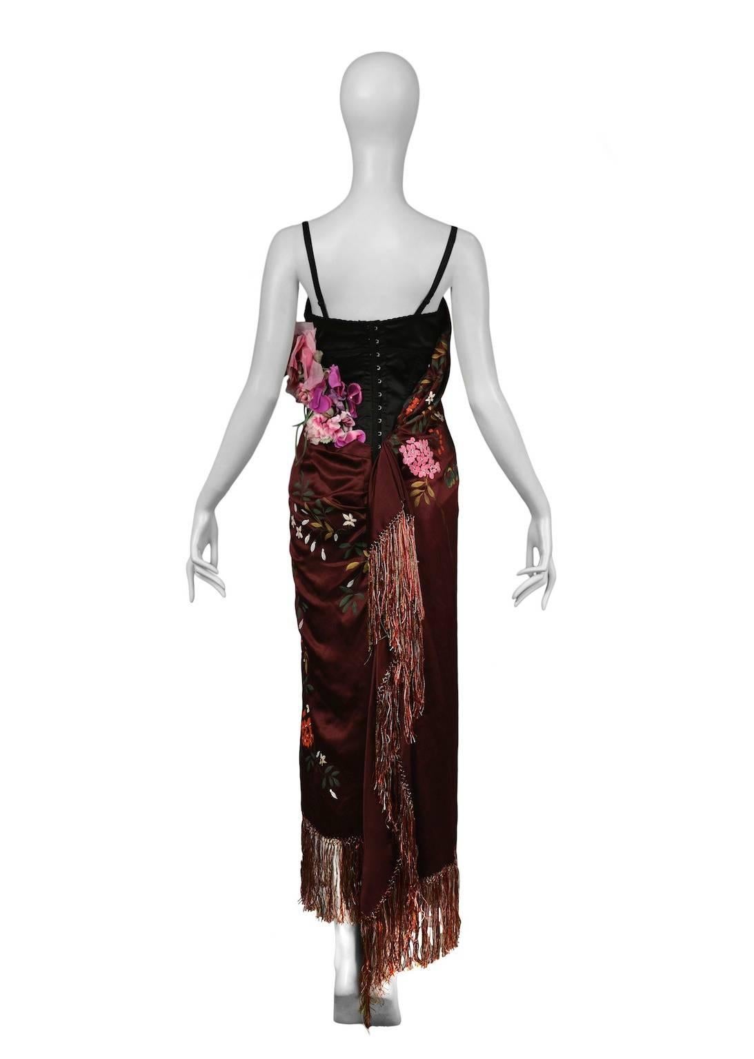 Women's Dolce & Gabbana Hand Painted Floral Satin Dress 1998