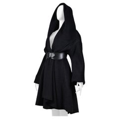 Retro Thierry Mugler Black Alpaca Hooded Cape Coat