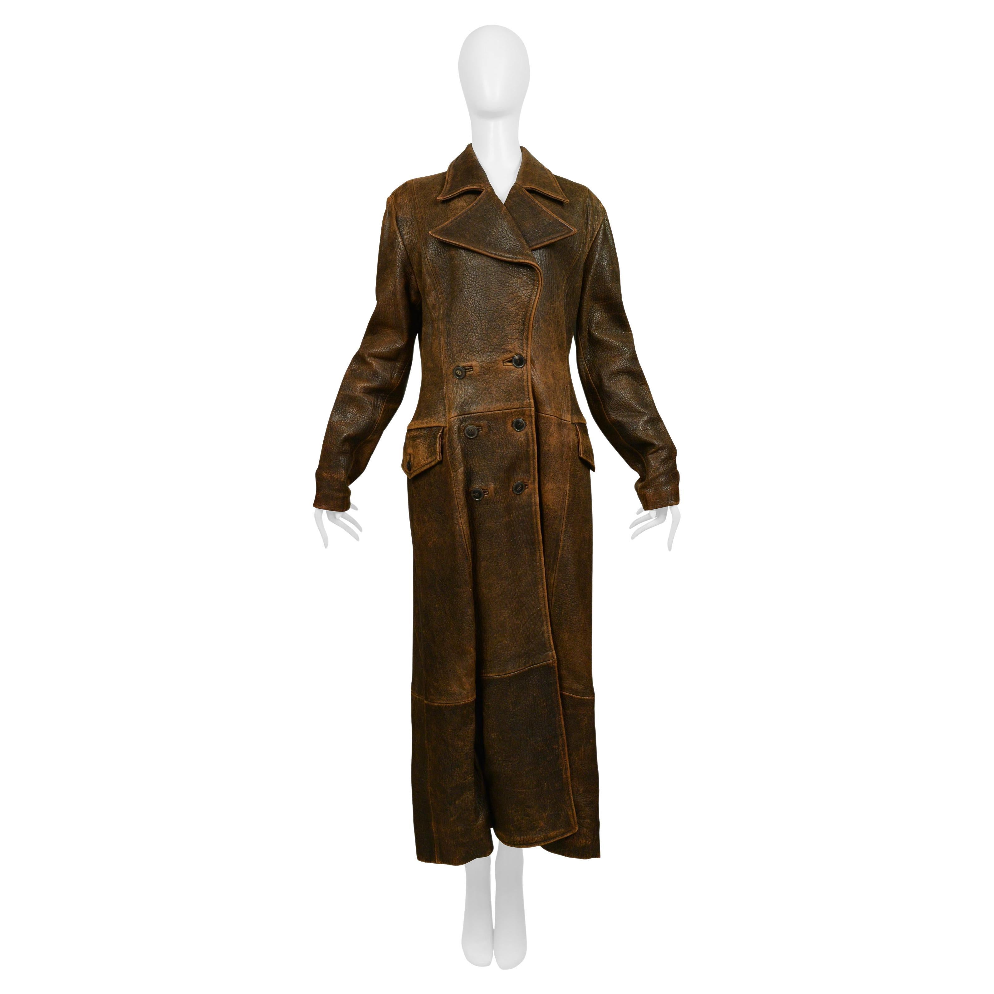 North Beach Leather Brown Distressed Duster For Sale