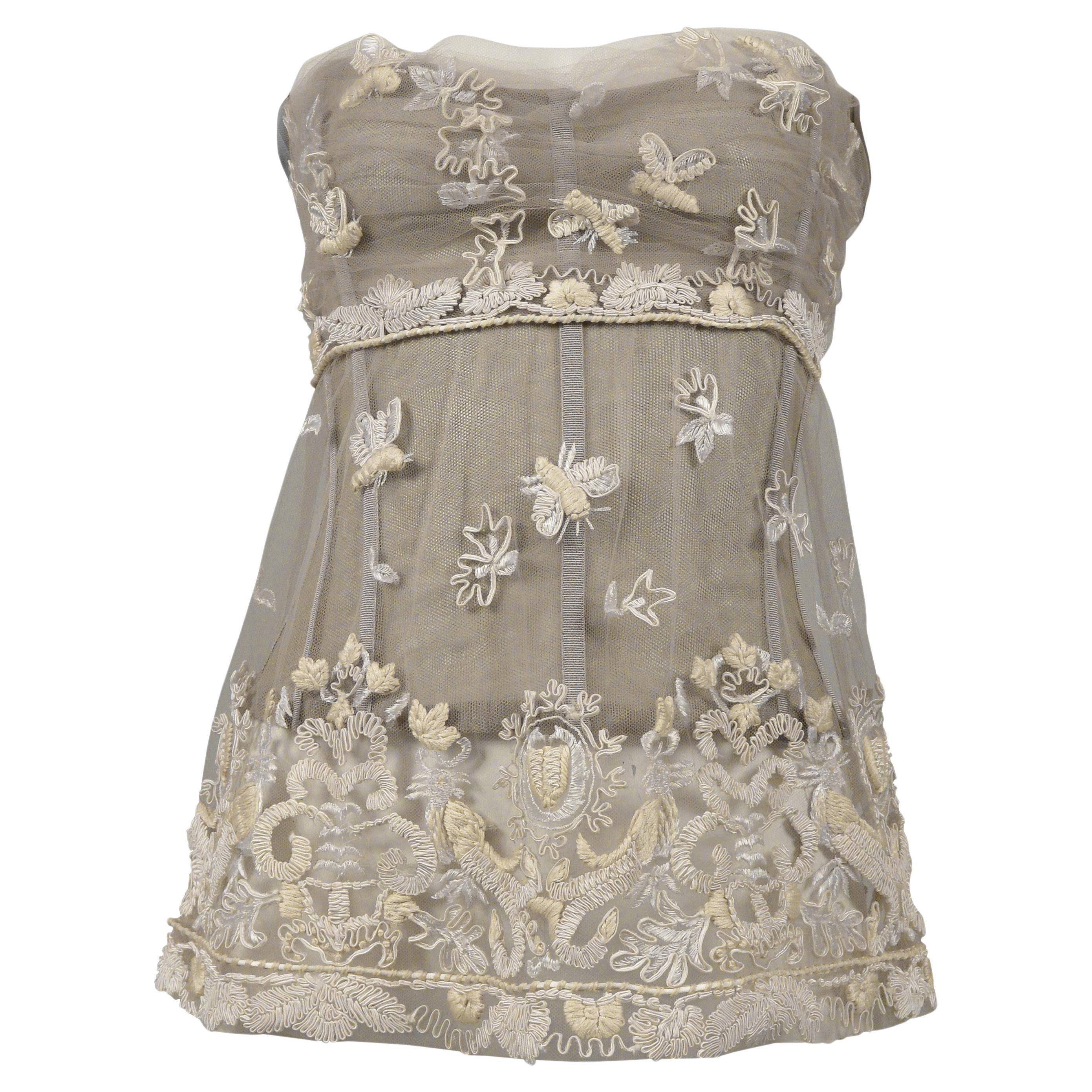Dolce & Gabbana Off-White Lace Bustier With Embroidery Side 2006 For Sale