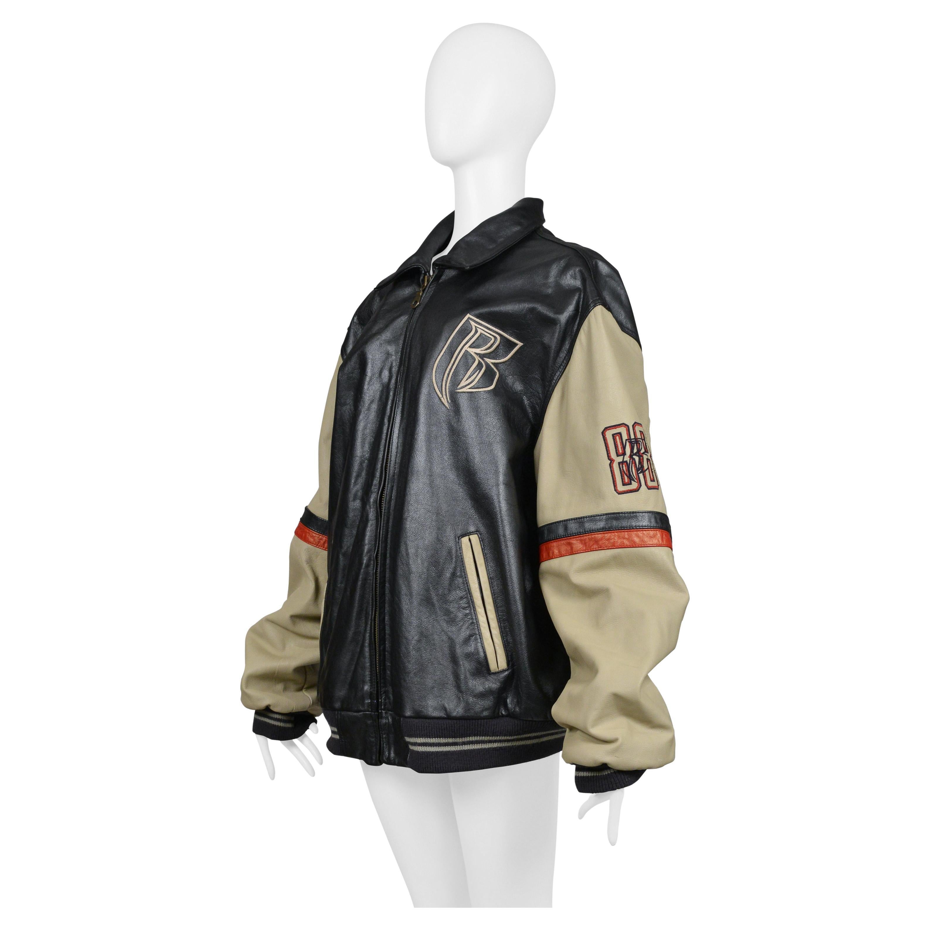 Ruff Ryders Unisex Leather Bomber Jacket In Excellent Condition For Sale In Los Angeles, CA