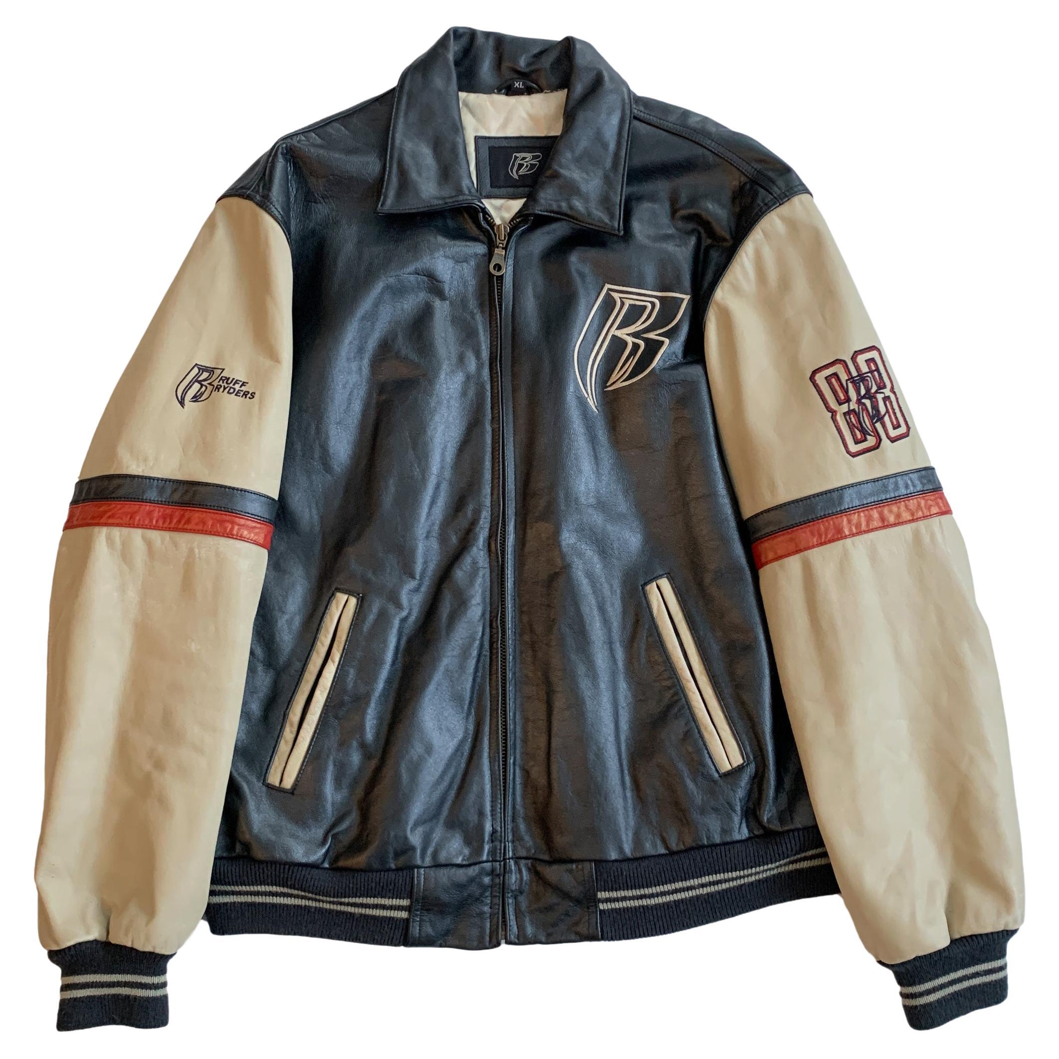 Ruff Ryders Unisex Leather Bomber Jacket For Sale