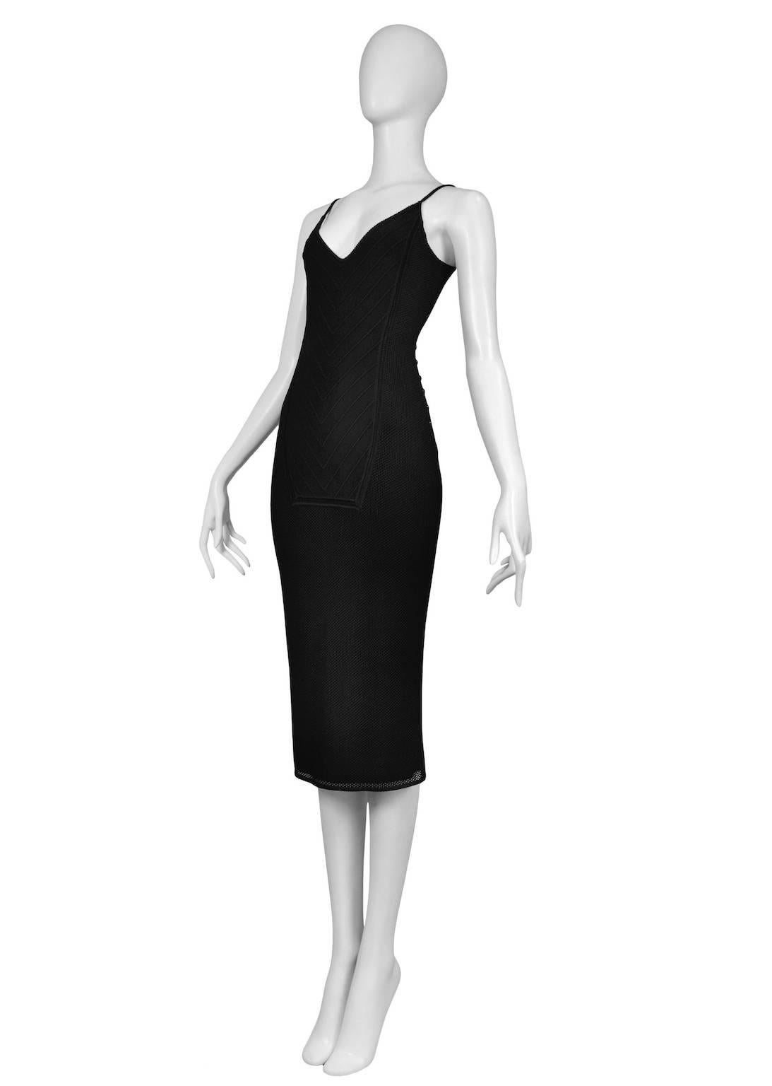 Women's John Galliano Black Mesh Body Con Dress