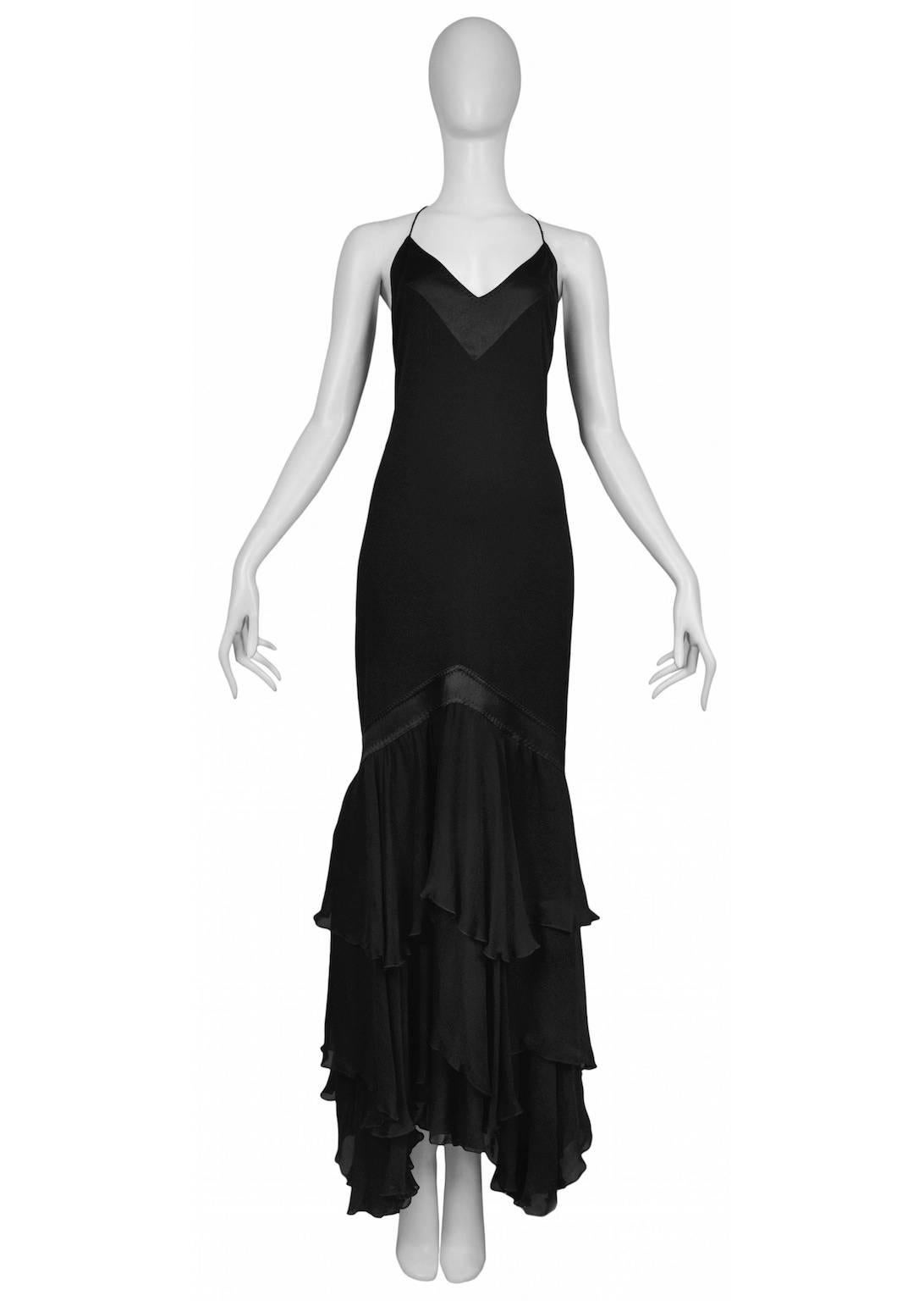 Roberto Cavalli Black Ruffle Gown In Excellent Condition In Los Angeles, CA