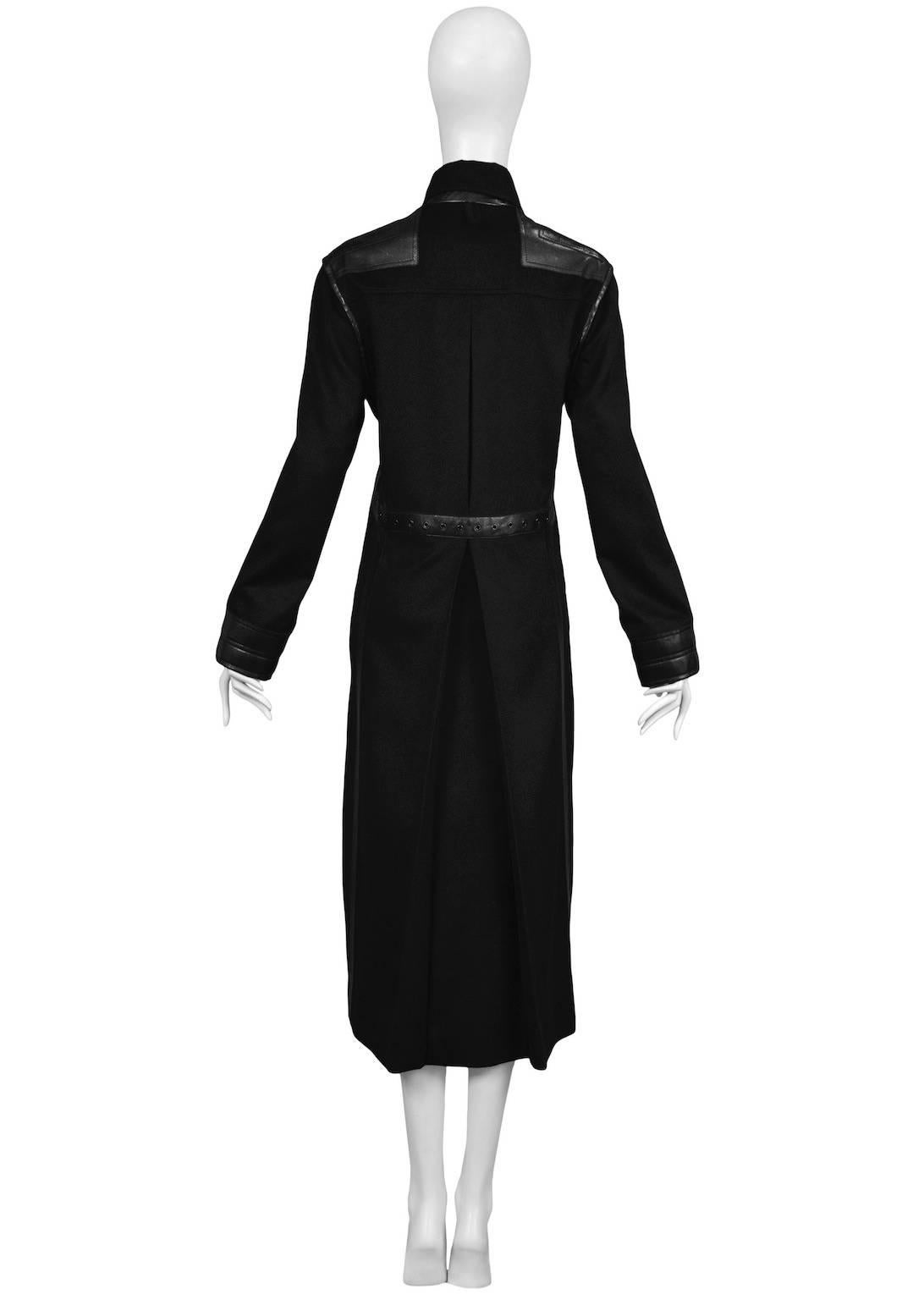 Women's Christian Dior Black Wool & Leather Buckle Coat