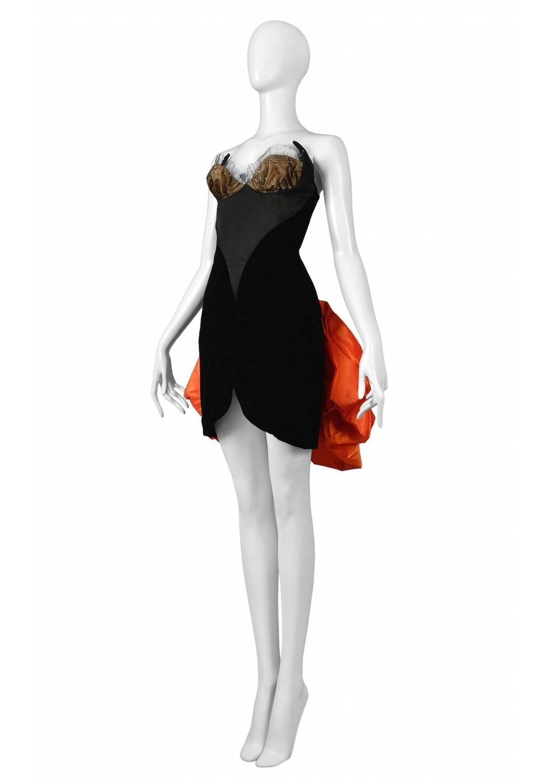 Women's Yves Saint Laurent Black Velvet & Orange Taffeta Dress