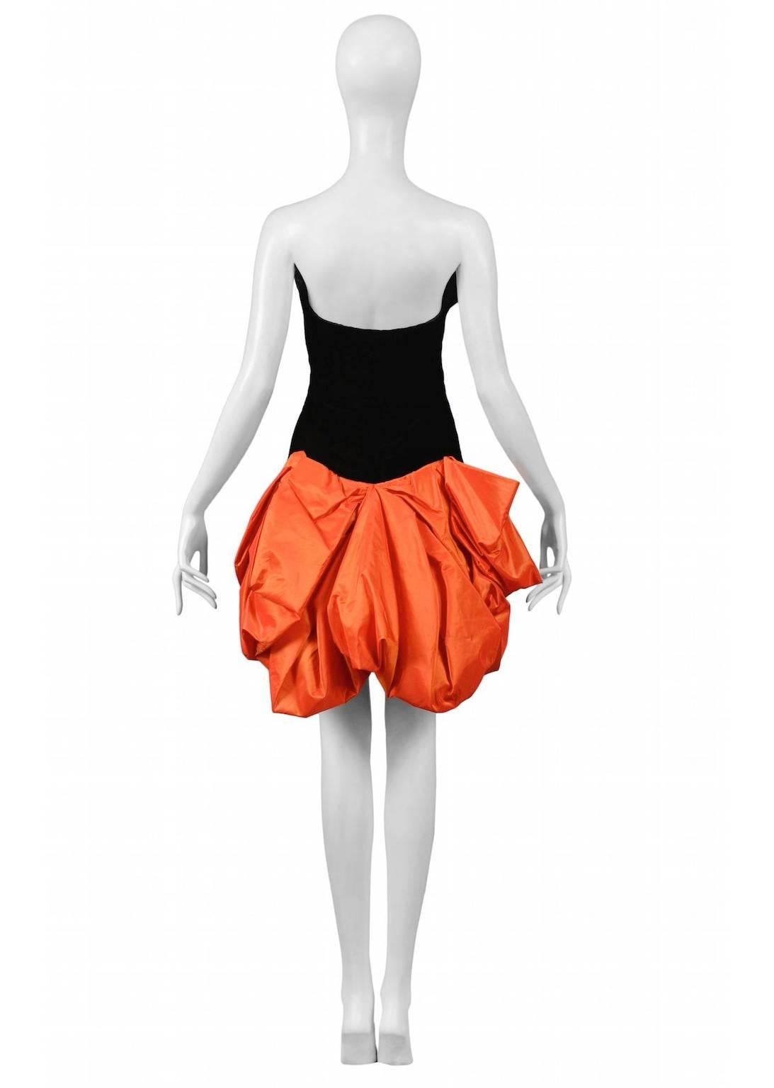 Yves Saint Laurent Black Velvet & Orange Taffeta Dress 1