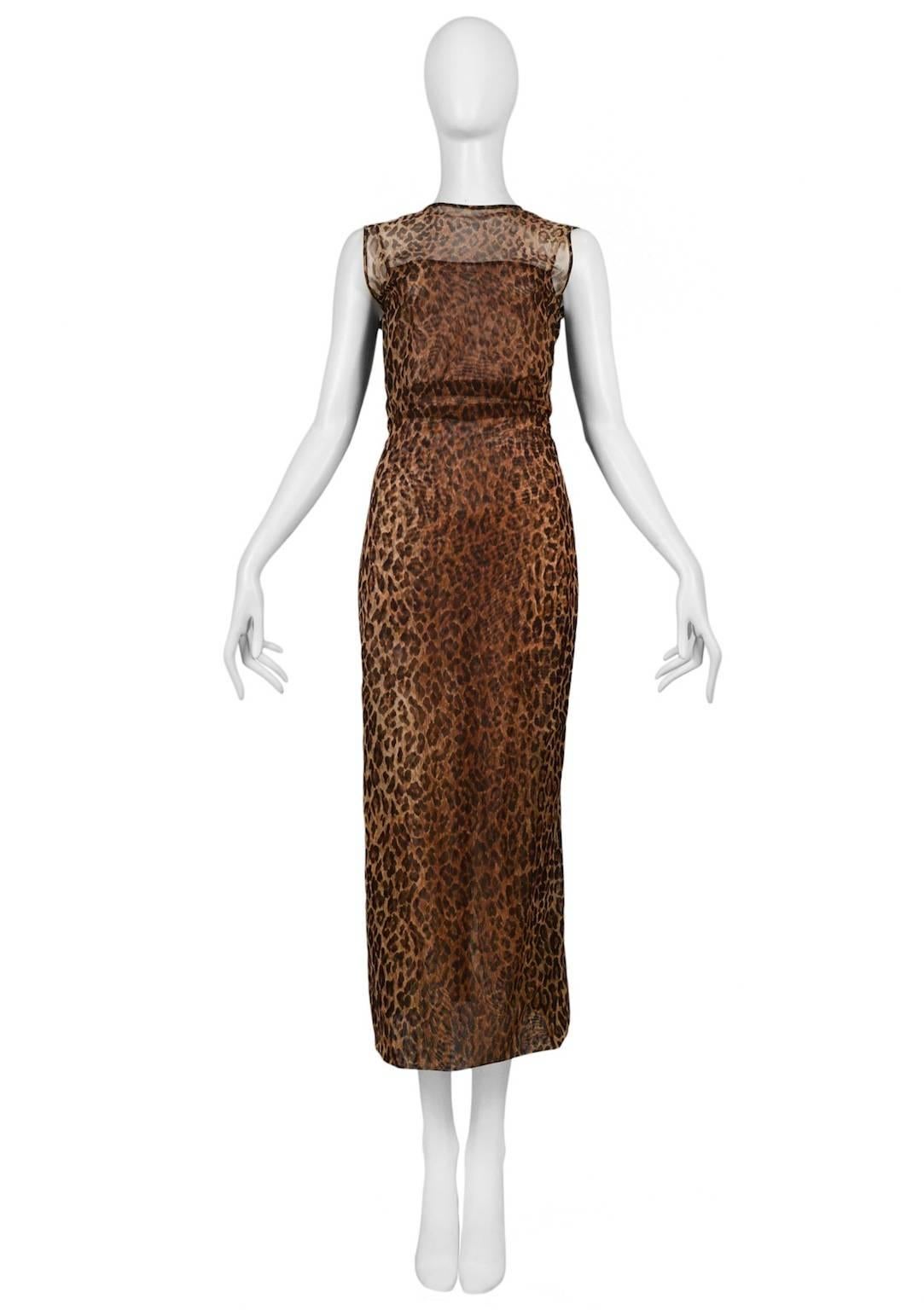 Vintage Dolce & Gabbana sheer leopard sleeveless dress featuring a matching attached underlining. From the Spring / Summer 1997 Collection.