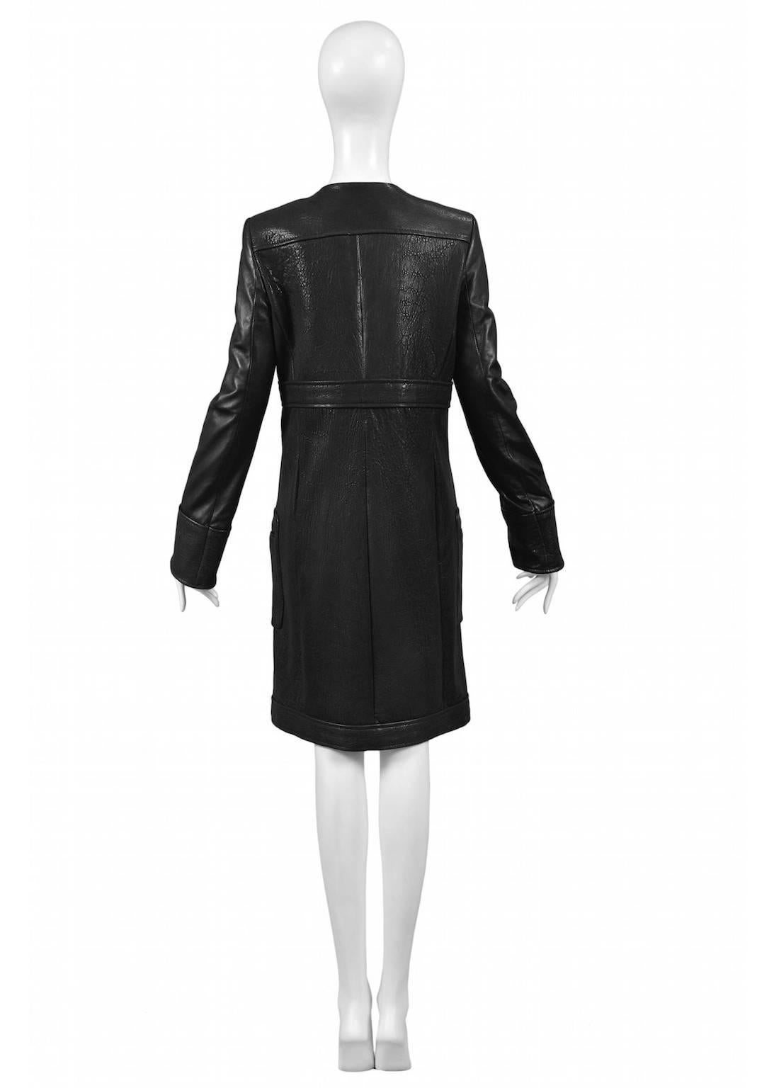 Women's Balenciaga Black Leather Belted Coat