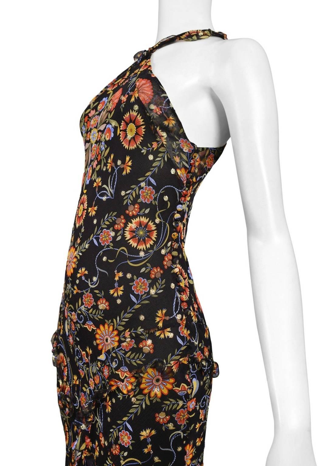 John Galliano Dior Black Floral Dress In Excellent Condition In Los Angeles, CA