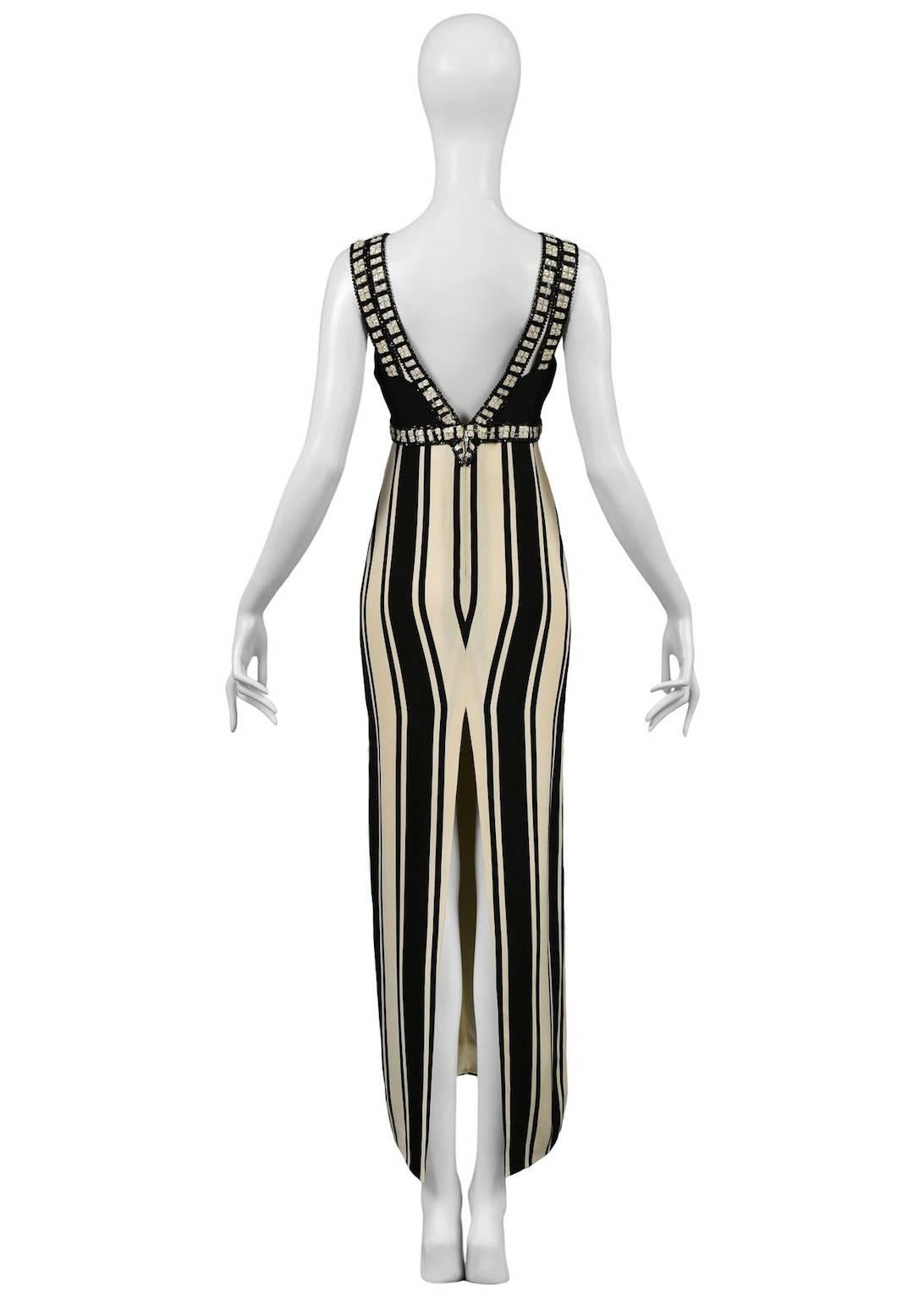 Galanos Black And White Stripe Gown And Shawl In Excellent Condition For Sale In Los Angeles, CA