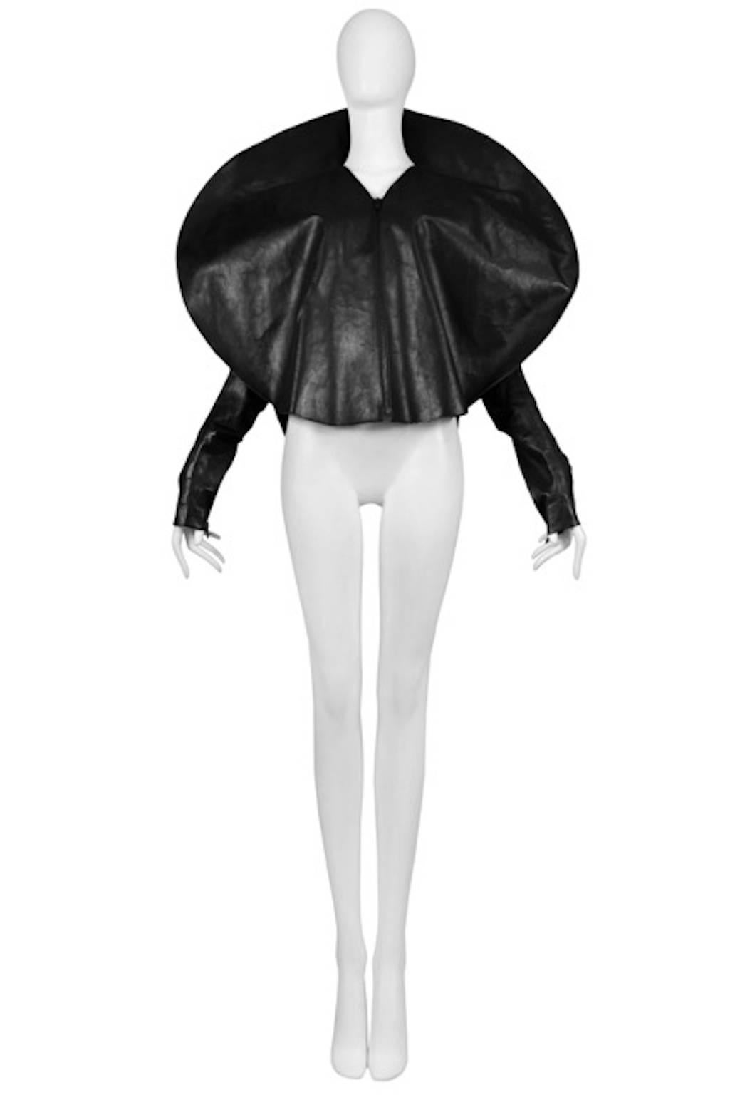 Vintage Maison Martin Margiela artisanal black leather Circle Jacket. Runway piece for the Spring / Summer 2009 Collection.