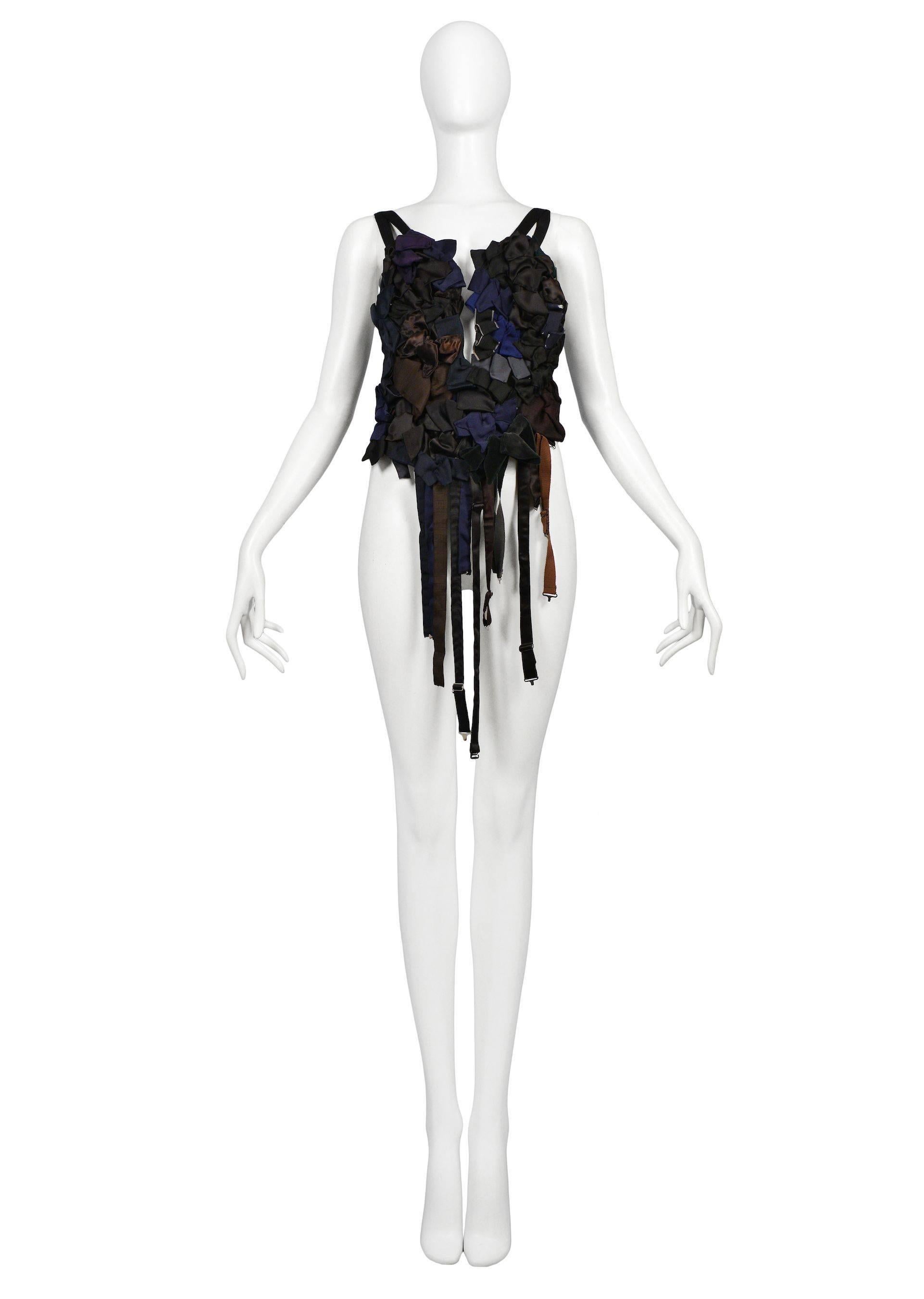 Vintage Maison Martin Margiela Couture Artisanal Bow Tie halter top. Pre tied blue, black and brown bow ties are transformed into a top. 32 hours to produce. Runway piece from the Autumn / Winter 2006 Collection.