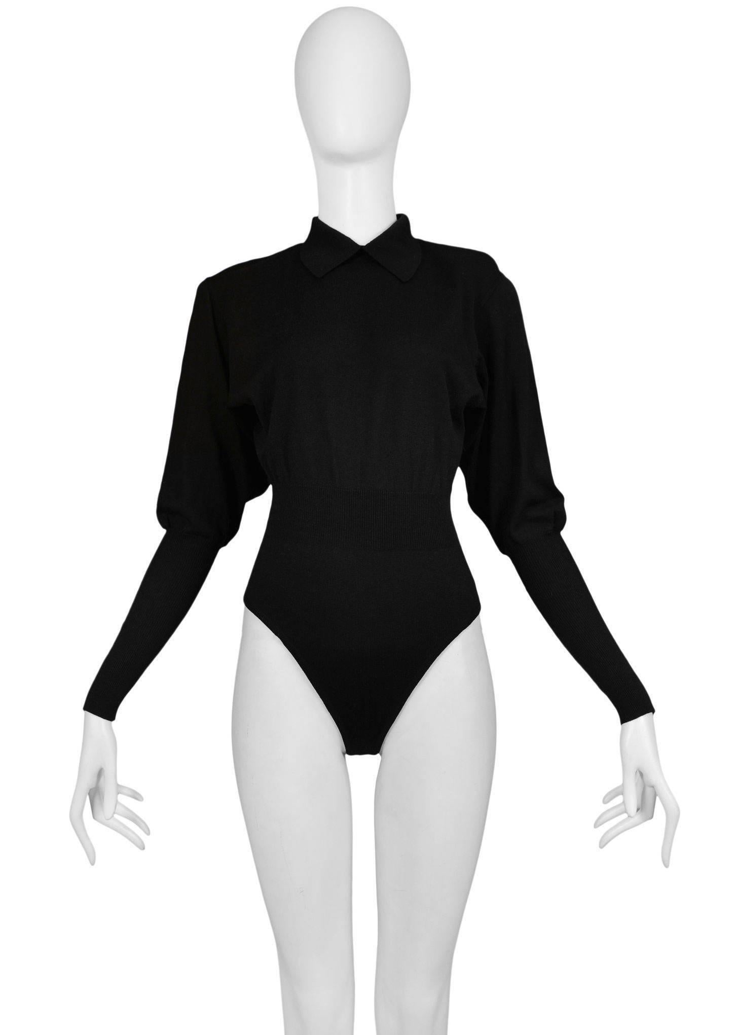 Vintage Alaia black knit bodysuit with buttons at back.