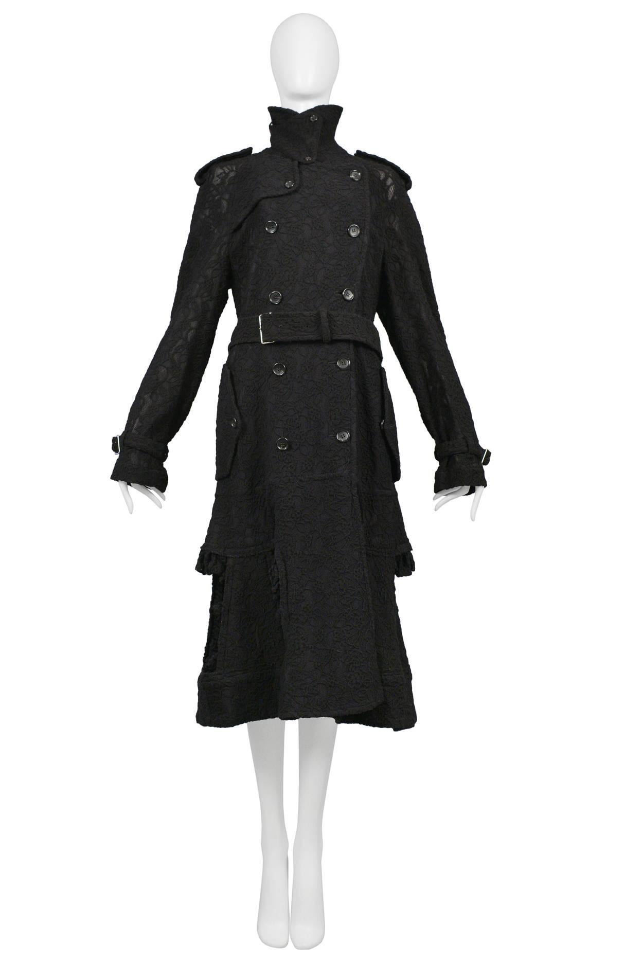 Comme des Garcons black embroidered trench coat. Collection 2015.