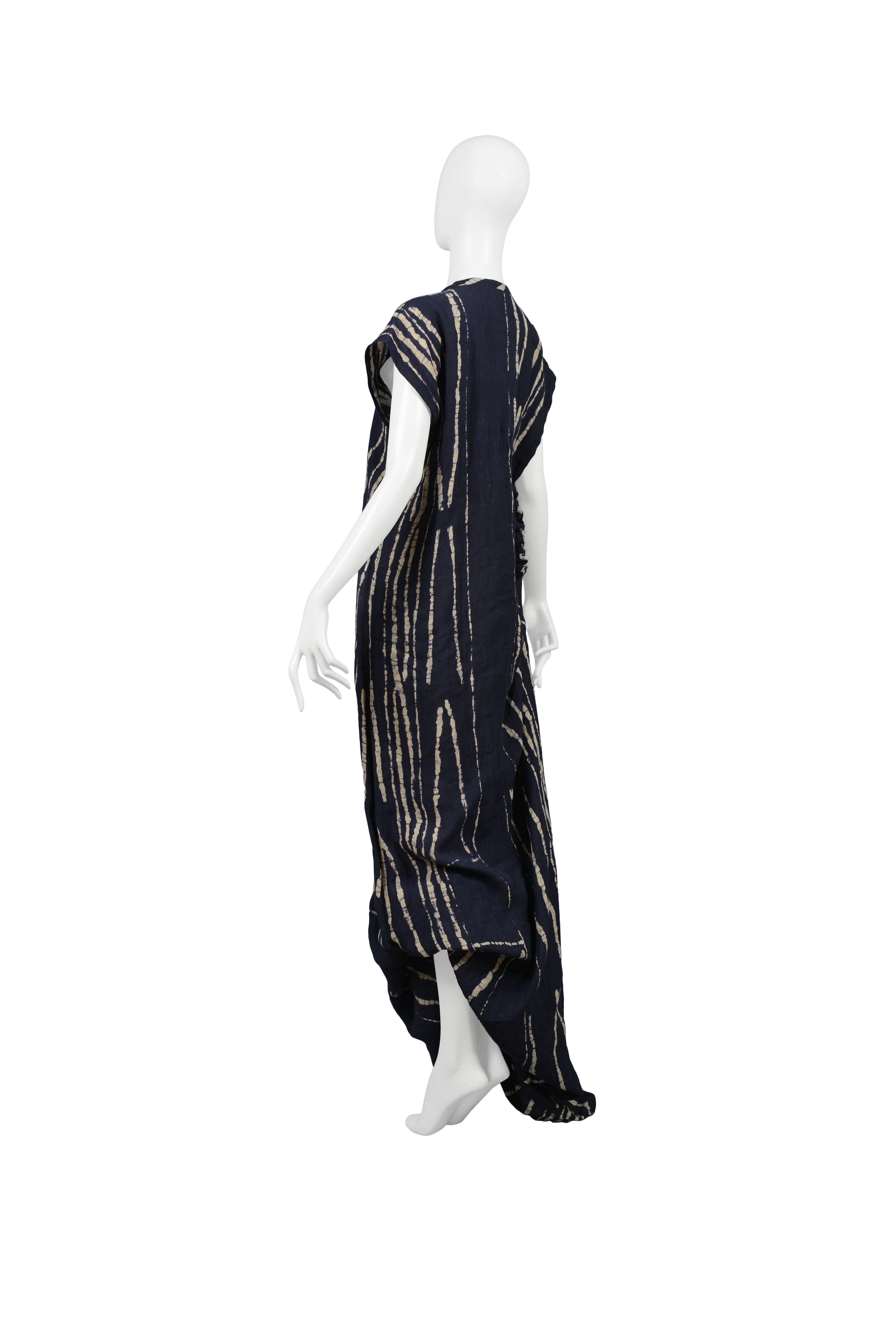 Comme des Garcons Navy Batik Linen Dress 1984 In Excellent Condition In Los Angeles, CA