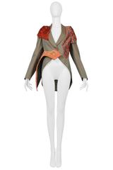 Comme des Garcons Olive Jacket With Red Sequins & Brocade 2010