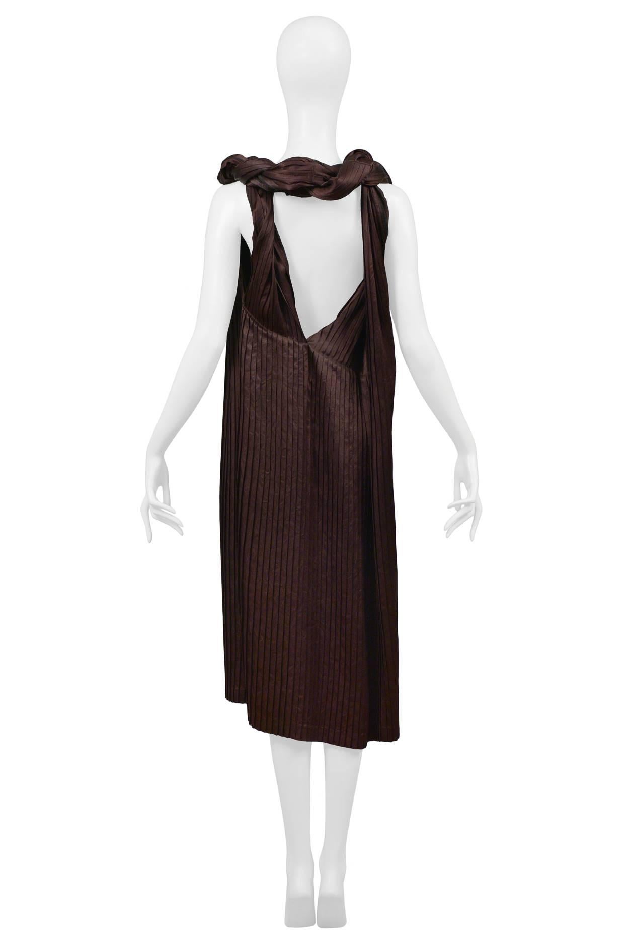 Women's Comme des Garcons Brown Pleated Satin Dress