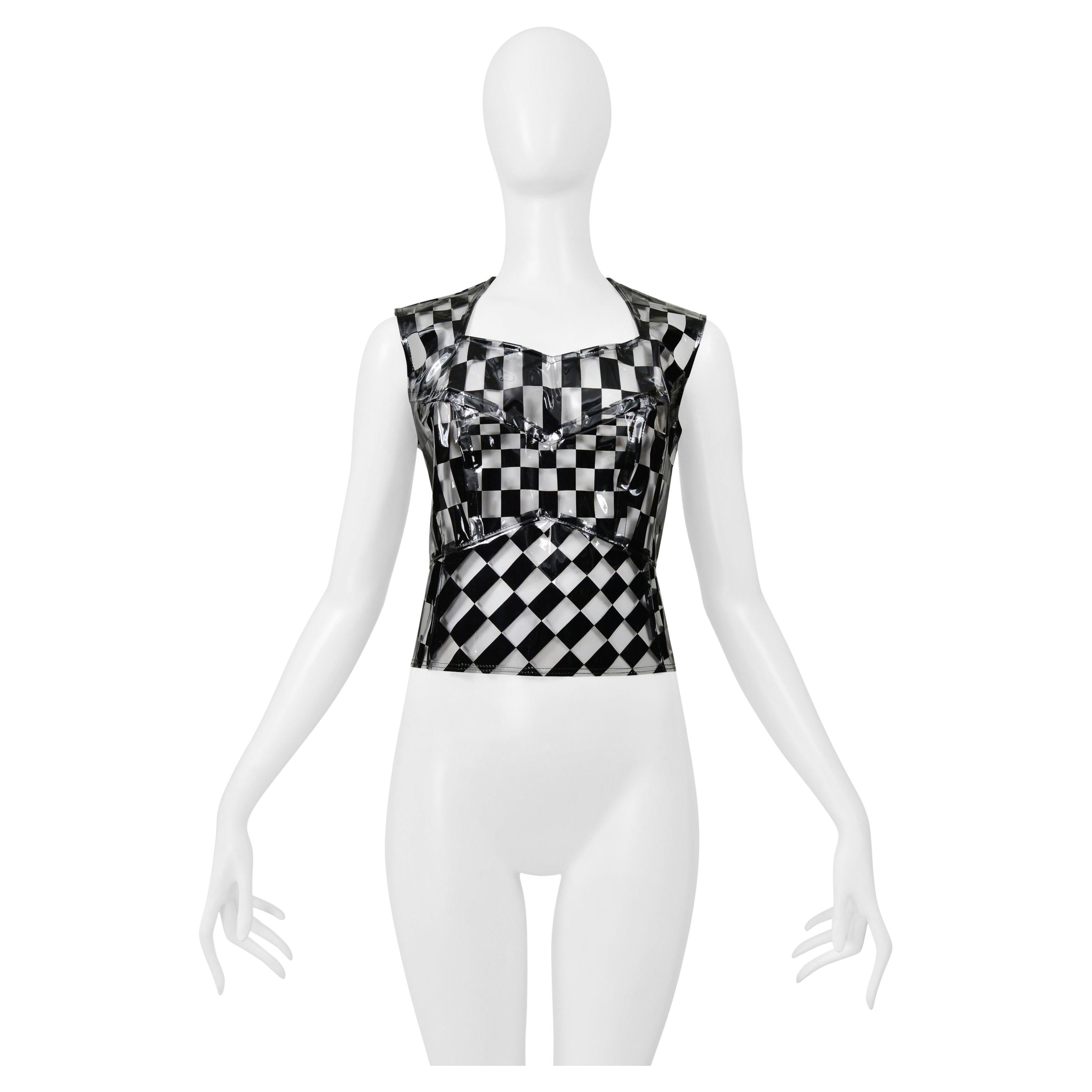 Comme des Garçons Top corsé de vinilo transparente y cuadros negros 2001 en venta