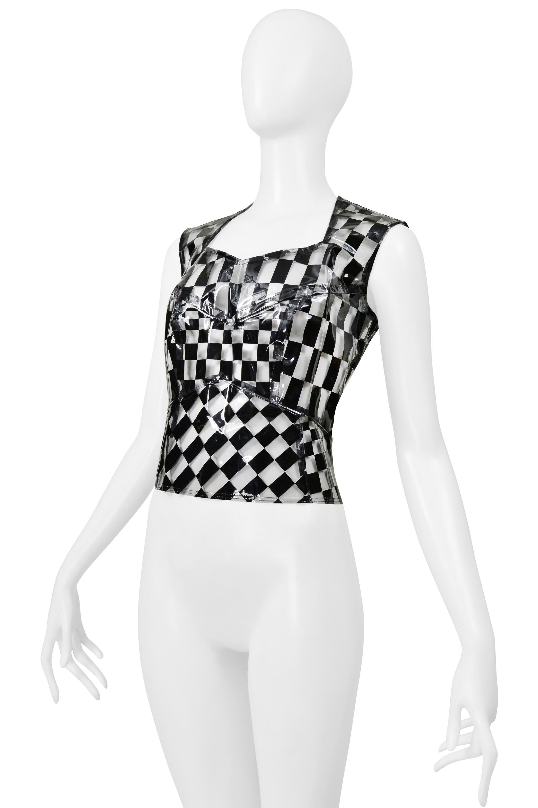 Comme des Garçons Top corsé de vinilo transparente y cuadros negros 2001 Gris en venta