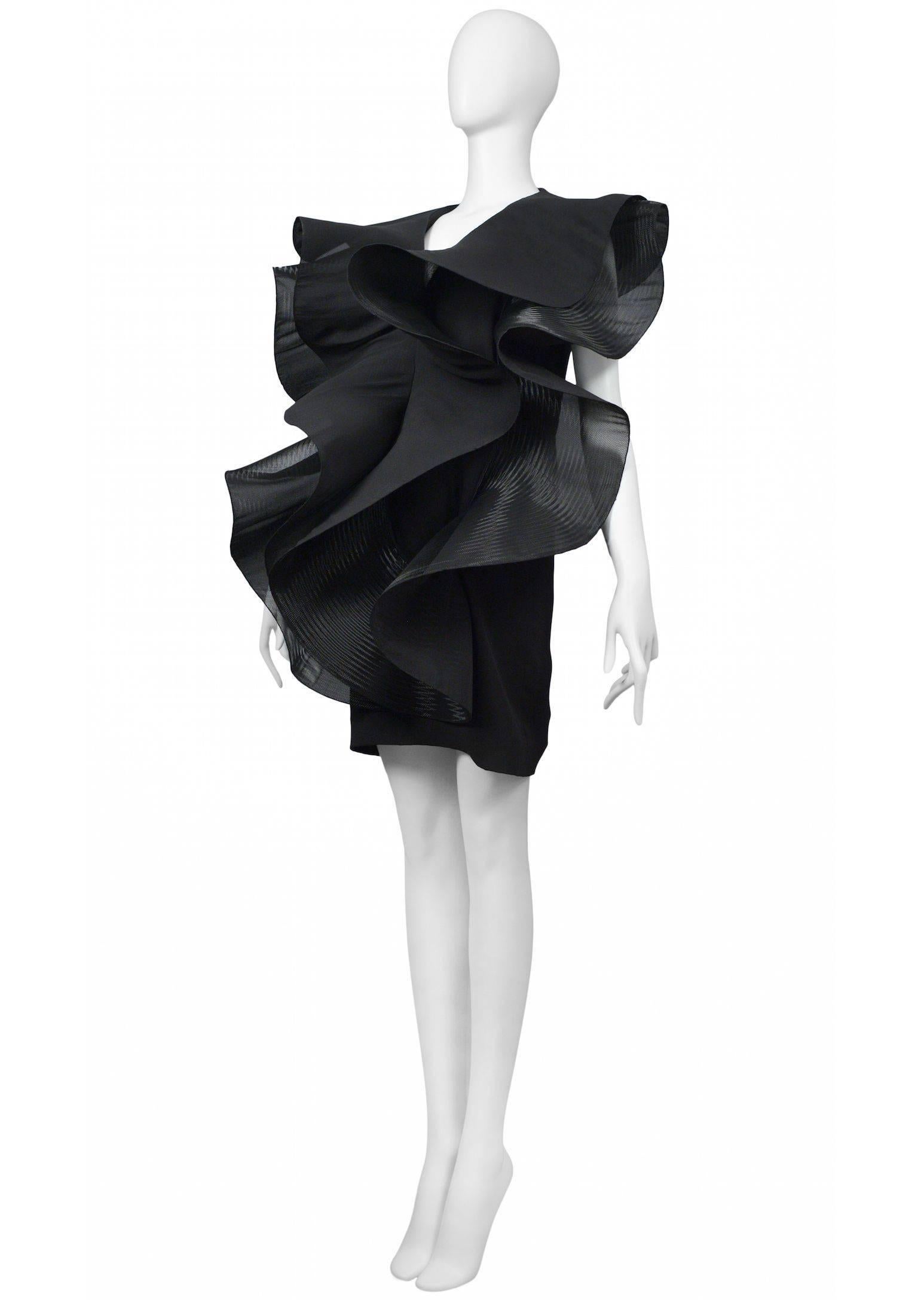 Black Pierre Cardin Couture Architectural Ruffle Dress