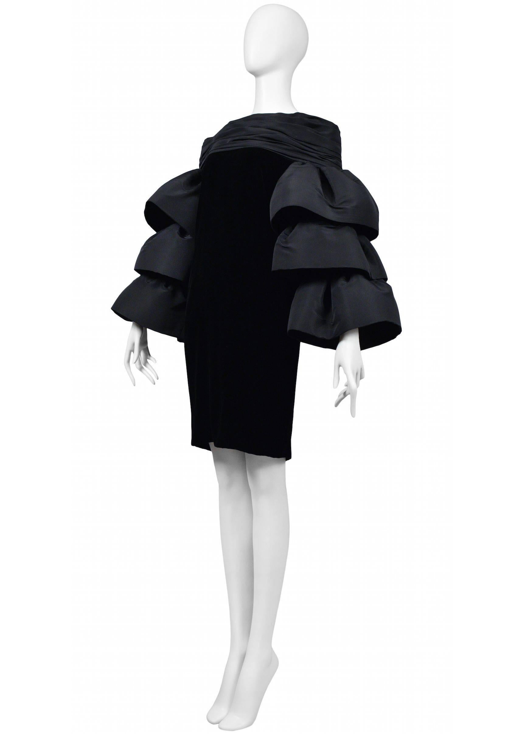 Black Pierre Cardin Couture Ruffle Sleeve Dress