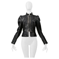 Maison Martin Margiela - Veste en cuir noir vieilli avec large boucle et cravate - années 1990