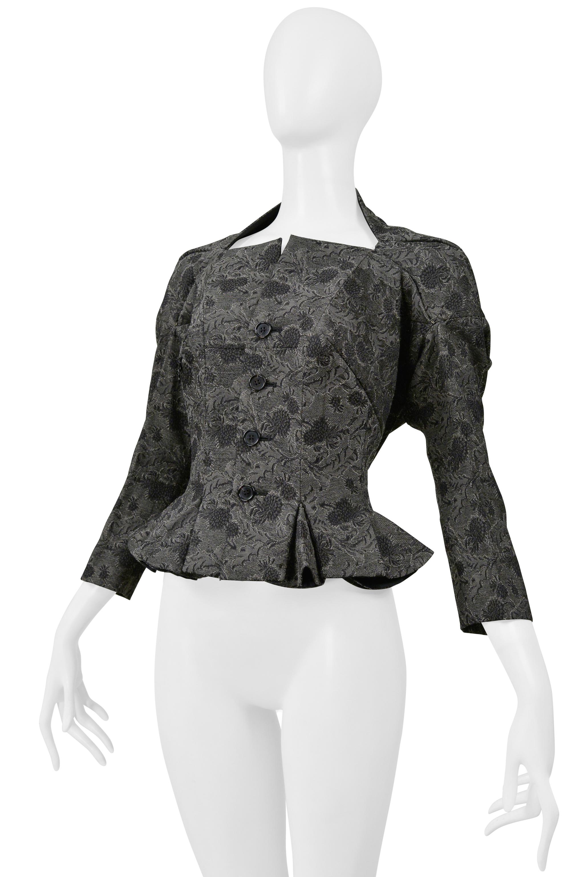 Noir Junya Watanabe Veste fantaisie en caoutchouc et néoprène à fleurs grises 1999-2000 en vente