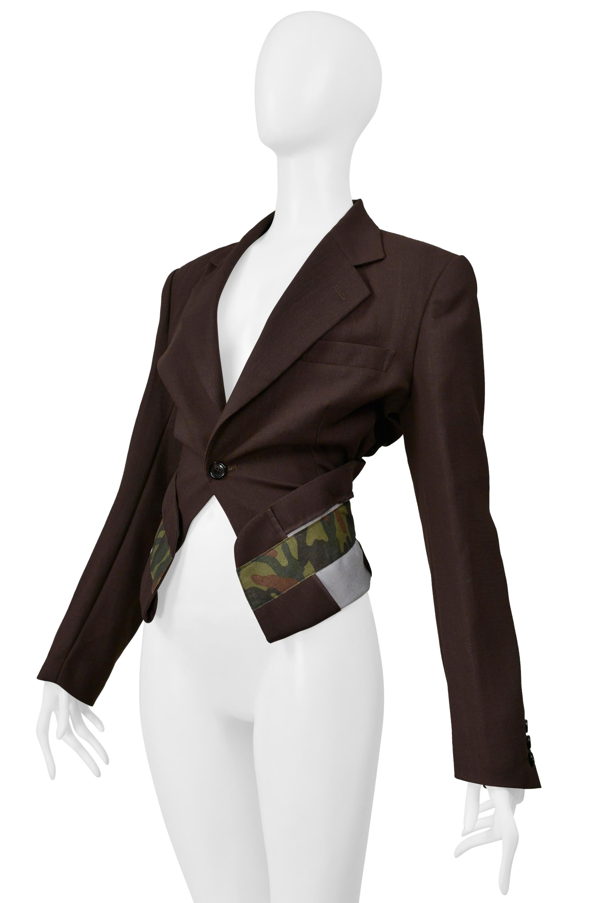 Comme Des Garcons Chaqueta marrón de un solo pecho con ribete de camuflaje 2001 en Excelente estado para la venta en Los Angeles, CA