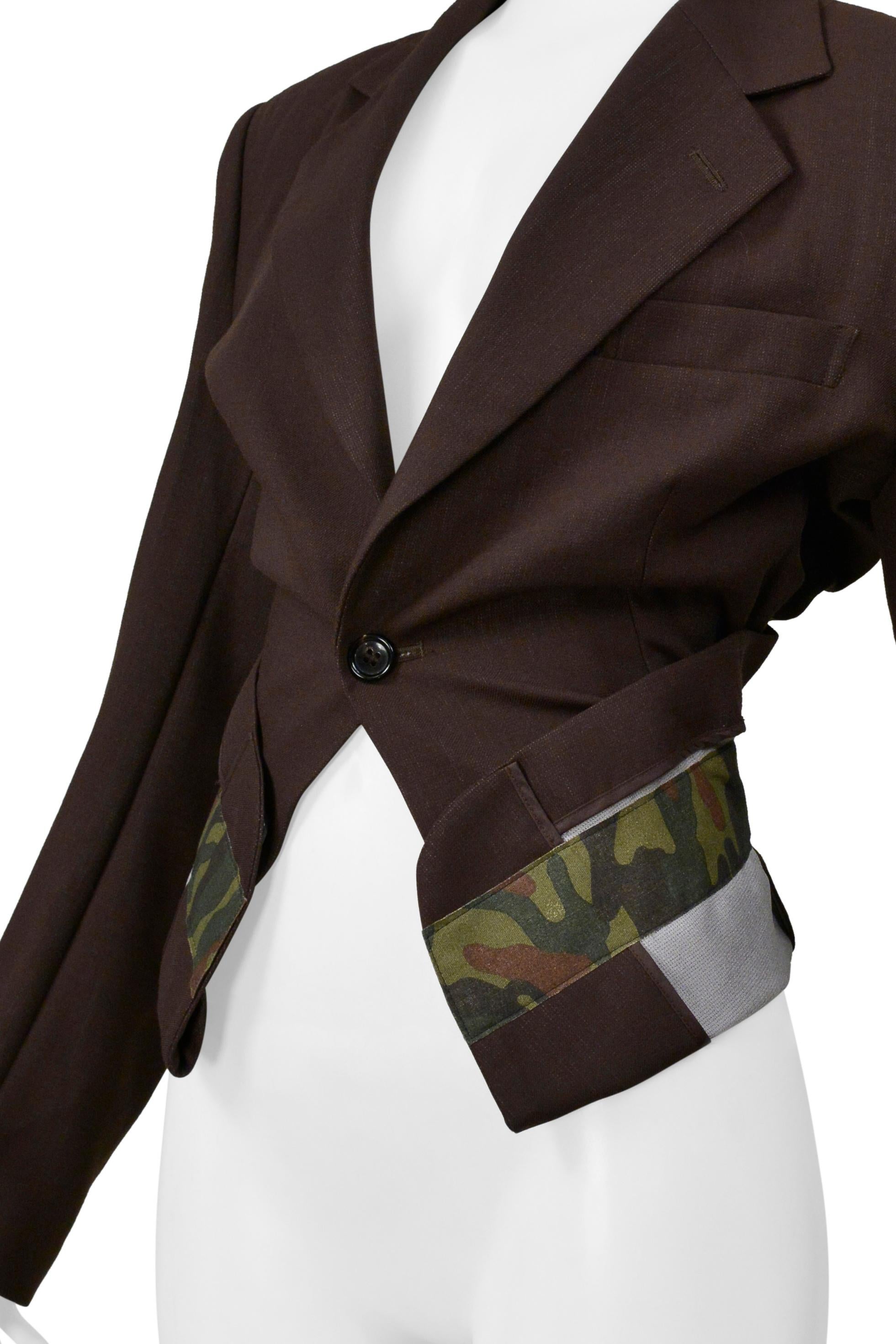 De las mujeres Comme Des Garcons Chaqueta marrón de un solo pecho con ribete de camuflaje 2001 en venta