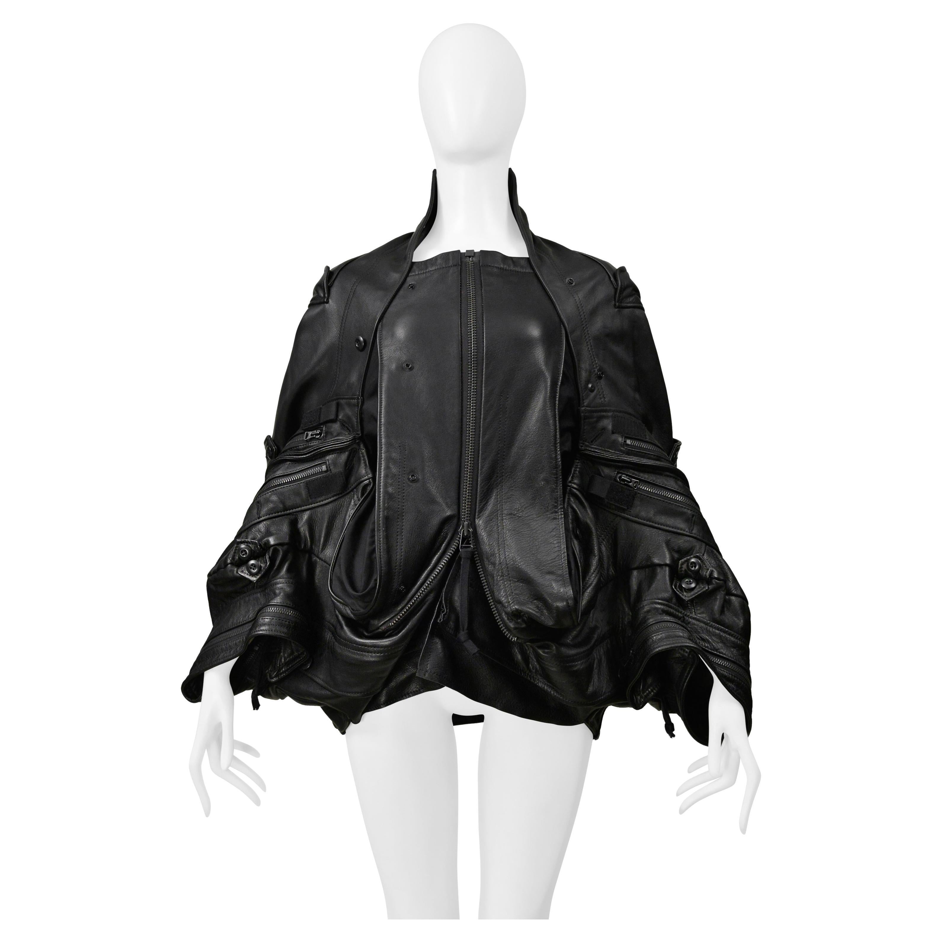 Junya Watanabe - Veste déconstruite en cuir noir avec fermetures éclair 2006 en vente
