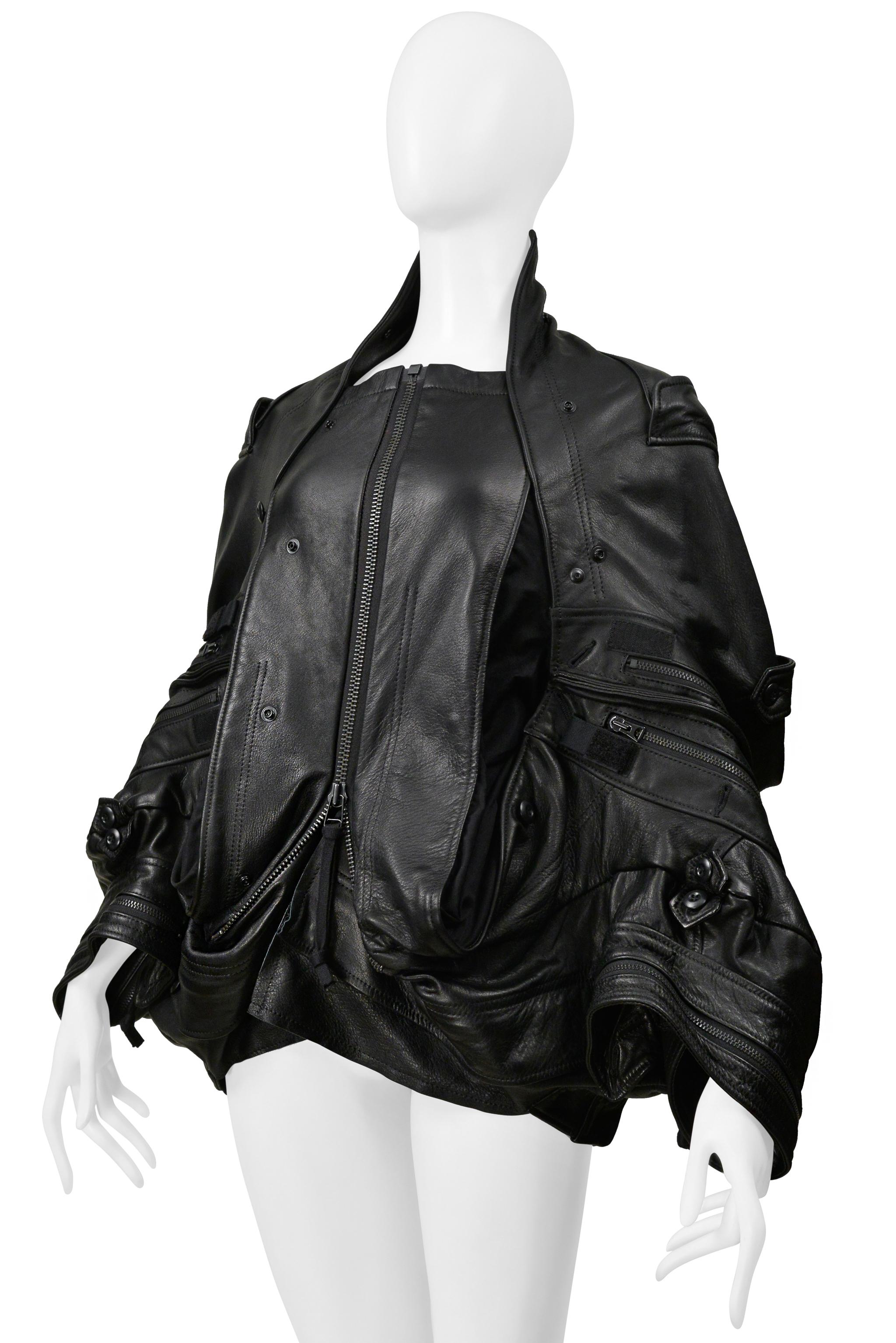 Noir Junya Watanabe - Veste déconstruite en cuir noir avec fermetures éclair 2006 en vente
