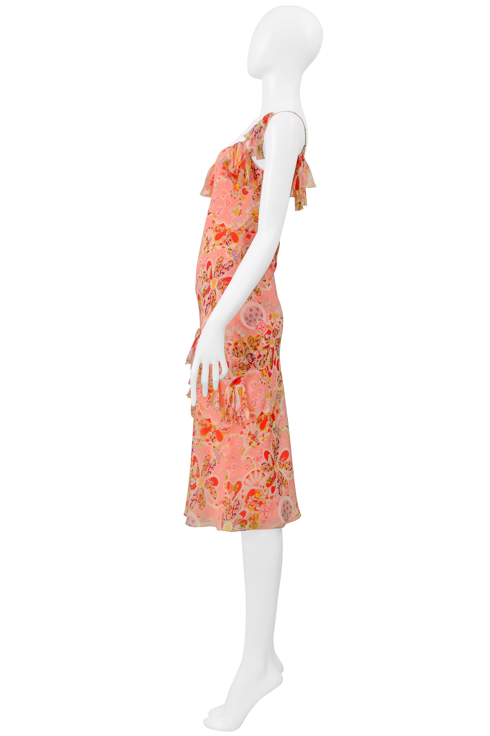 John Galliano Rosa geblümtes Slip-Kleid mit Schleifen im Angebot 1