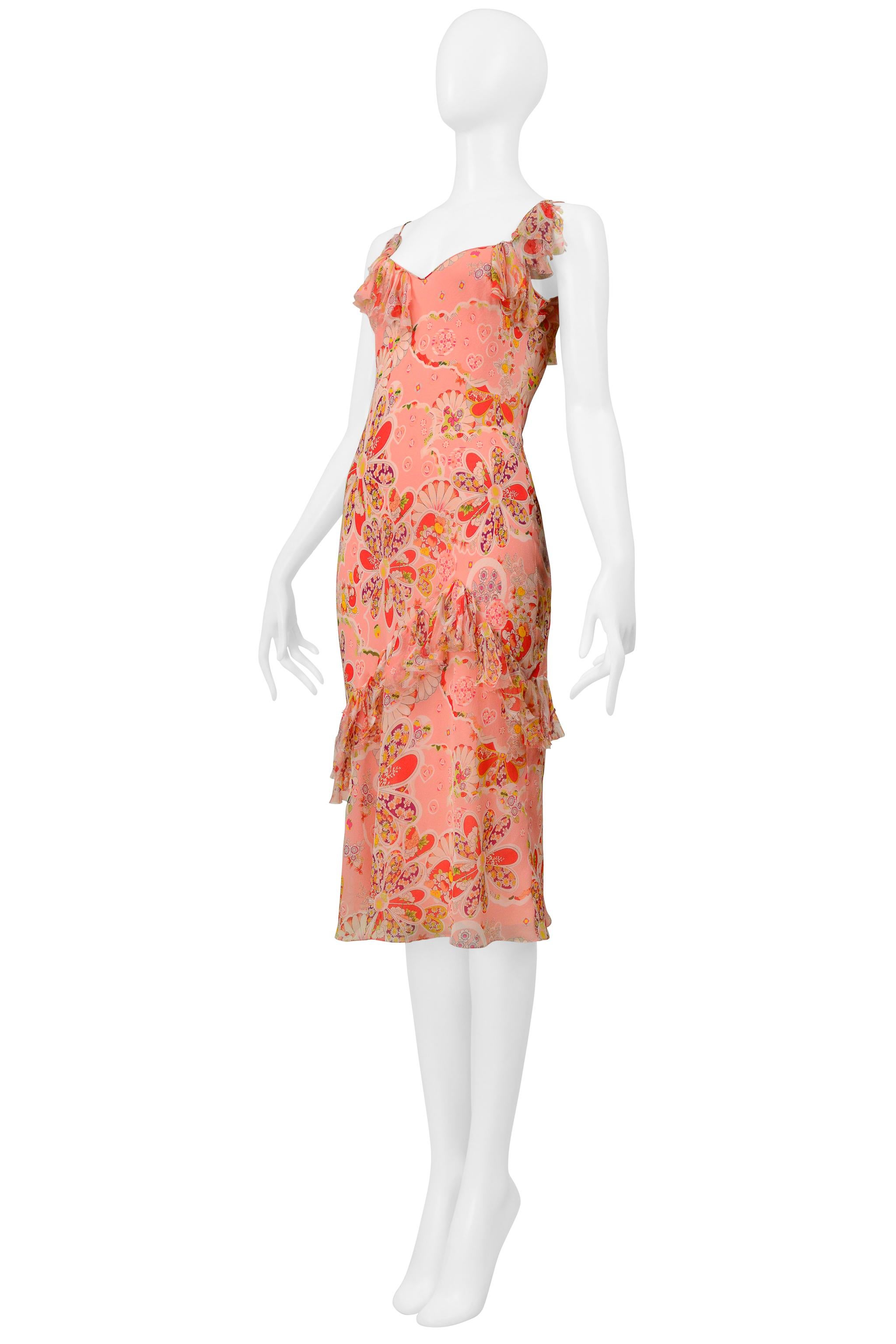 John Galliano Rosa geblümtes Slip-Kleid mit Schleifen im Zustand „Hervorragend“ im Angebot in Los Angeles, CA