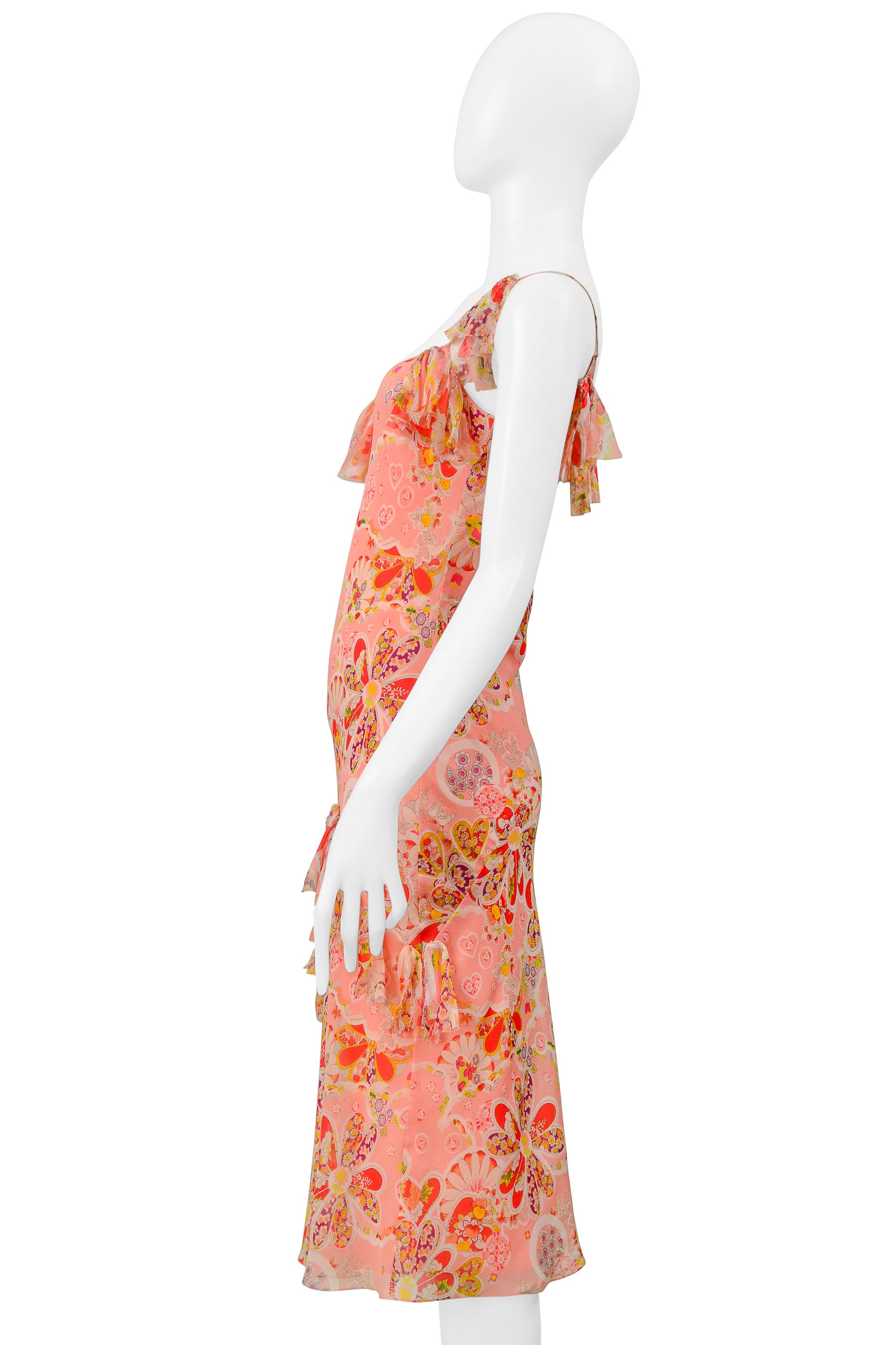 John Galliano Rosa geblümtes Slip-Kleid mit Schleifen im Angebot 2