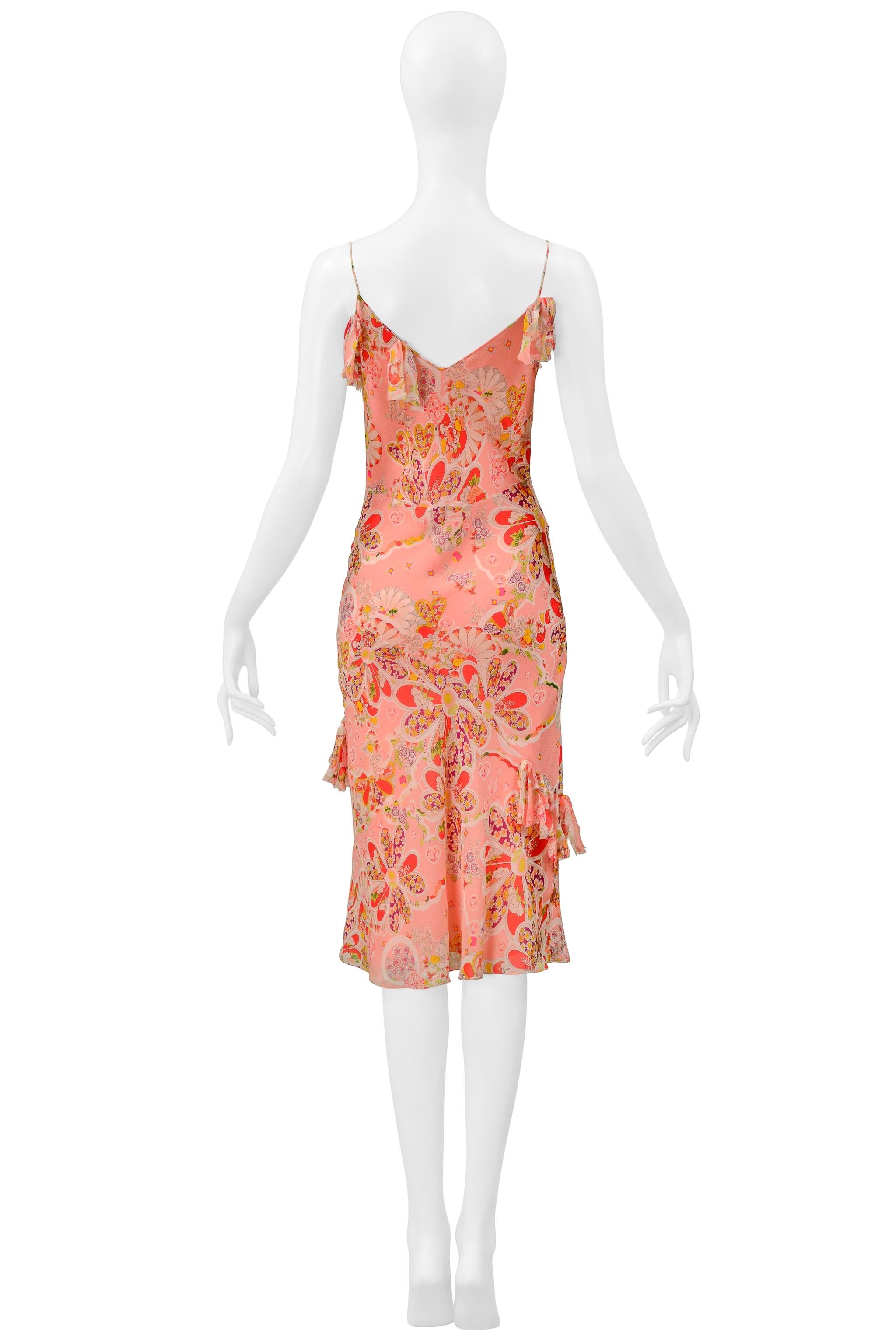 John Galliano Rosa geblümtes Slip-Kleid mit Schleifen im Angebot 3