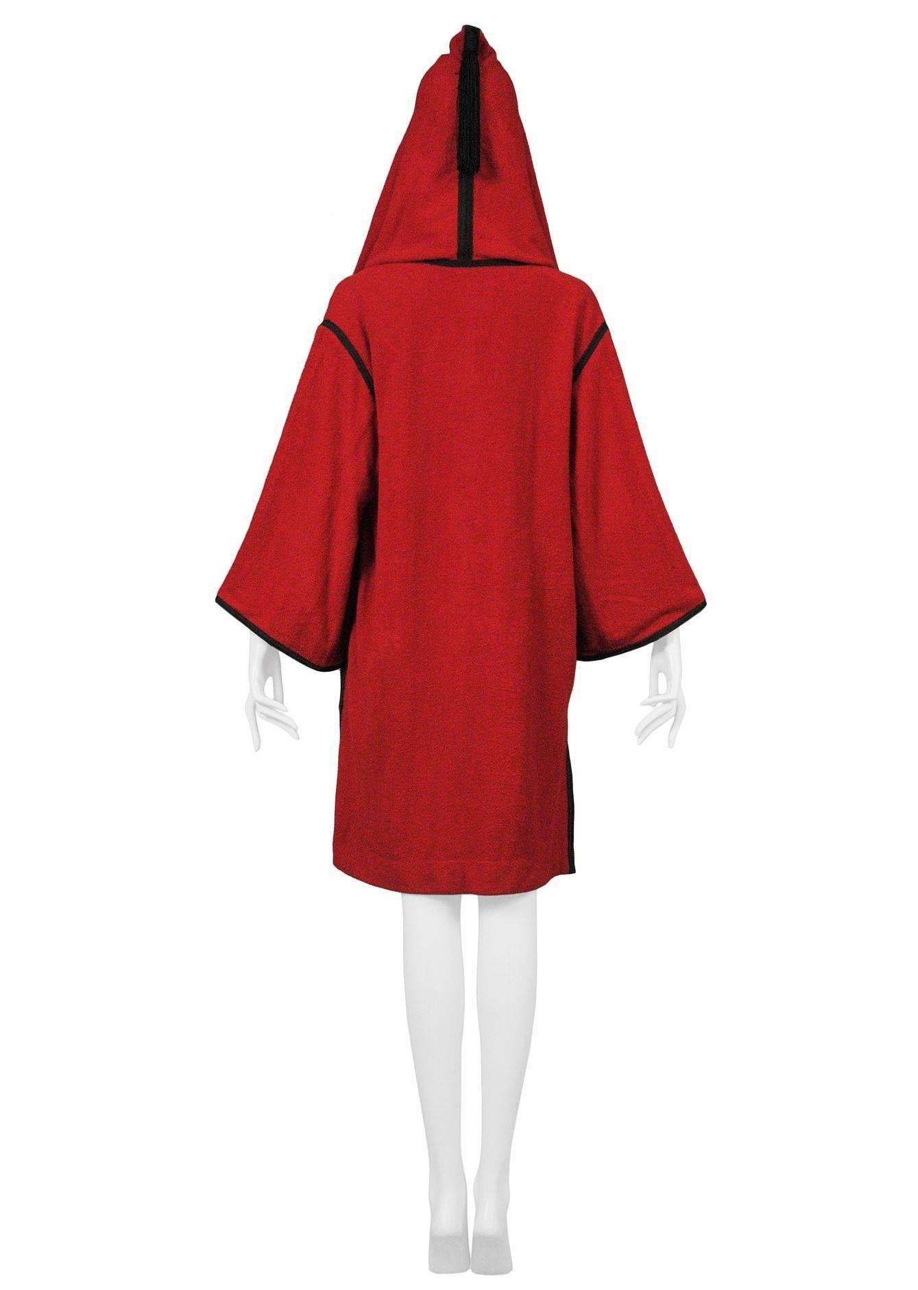 Yves Saint Laurent Burgundy Terry Cloth Tassel Robe In Excellent Condition In Los Angeles, CA