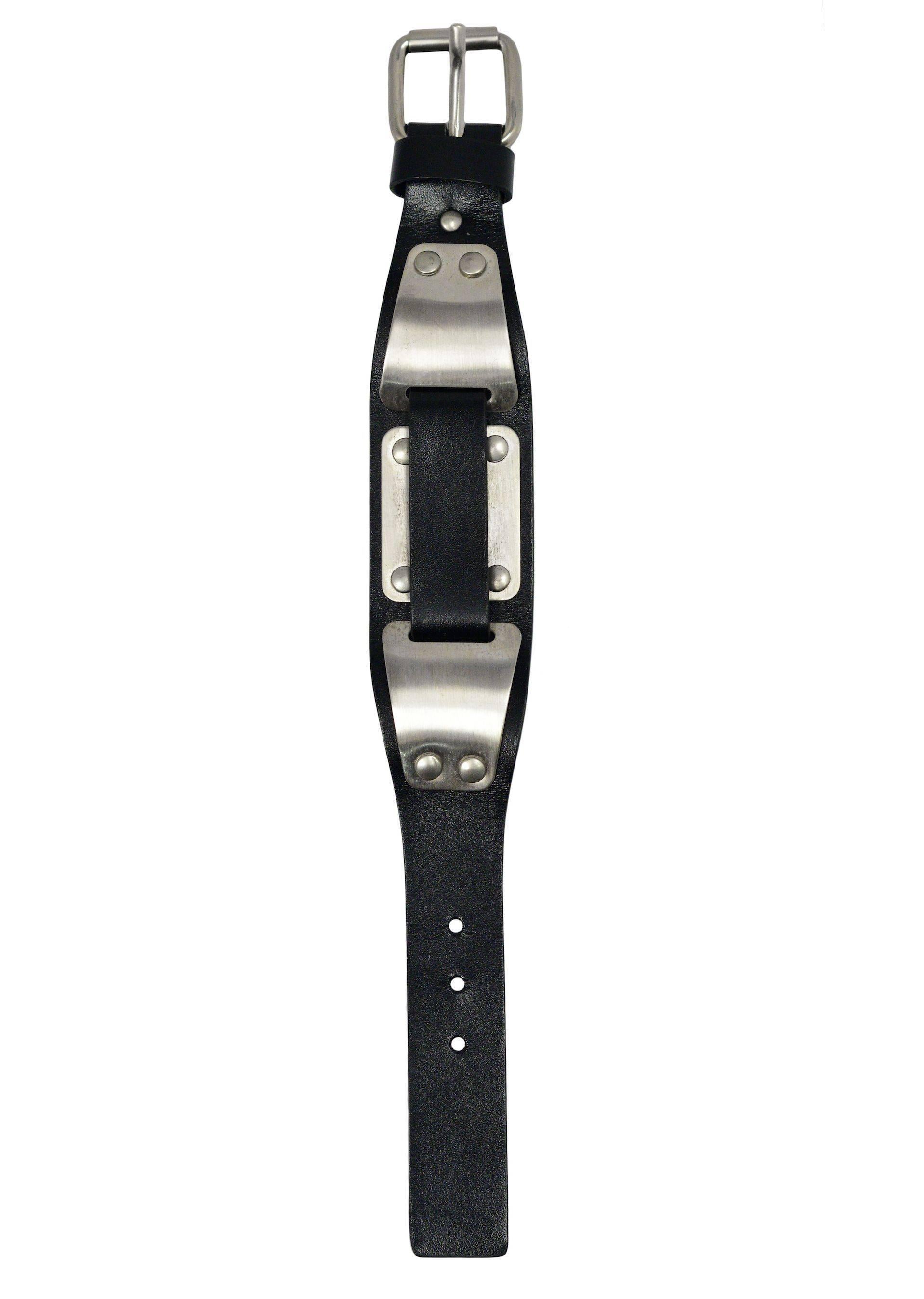 Helmut Lang 1990's - 2005 Metal & Black Leather Bracelet