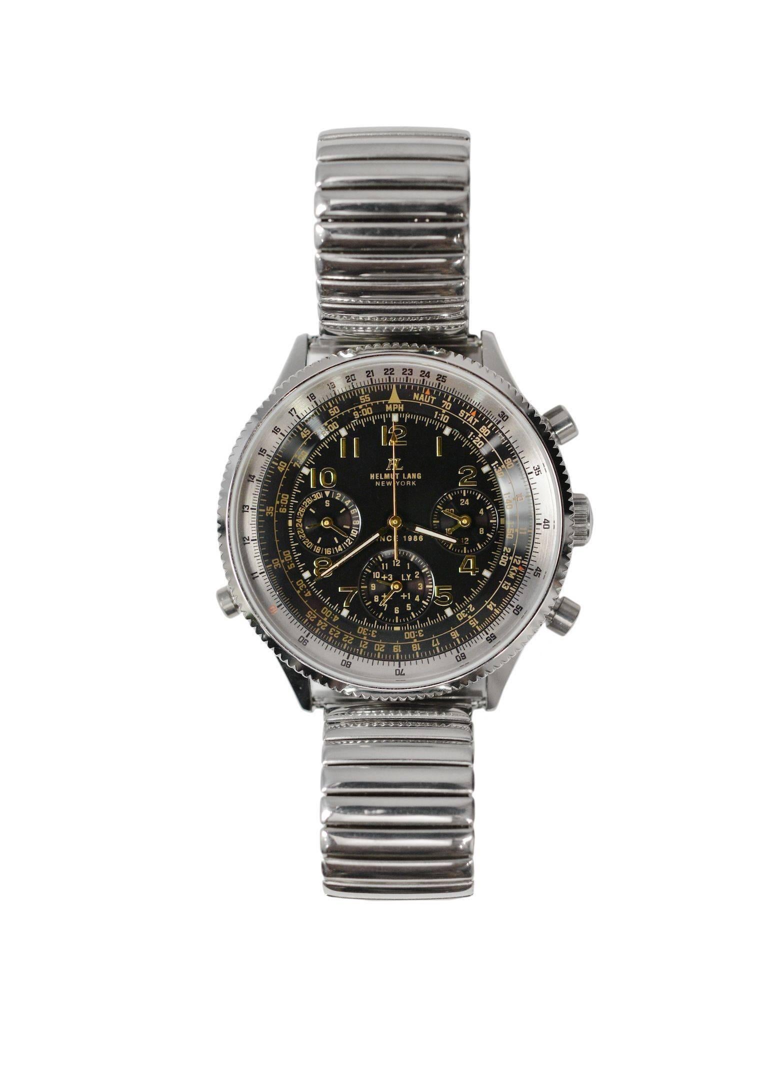 A very rare prototype / sample Helmut Lang chronograph watch, circa 2004. The watch was made in collaboration for Helmut Lang by Citizen. The Helmut Lang "Time" collection was only sold at a few select locations and not made for mass
