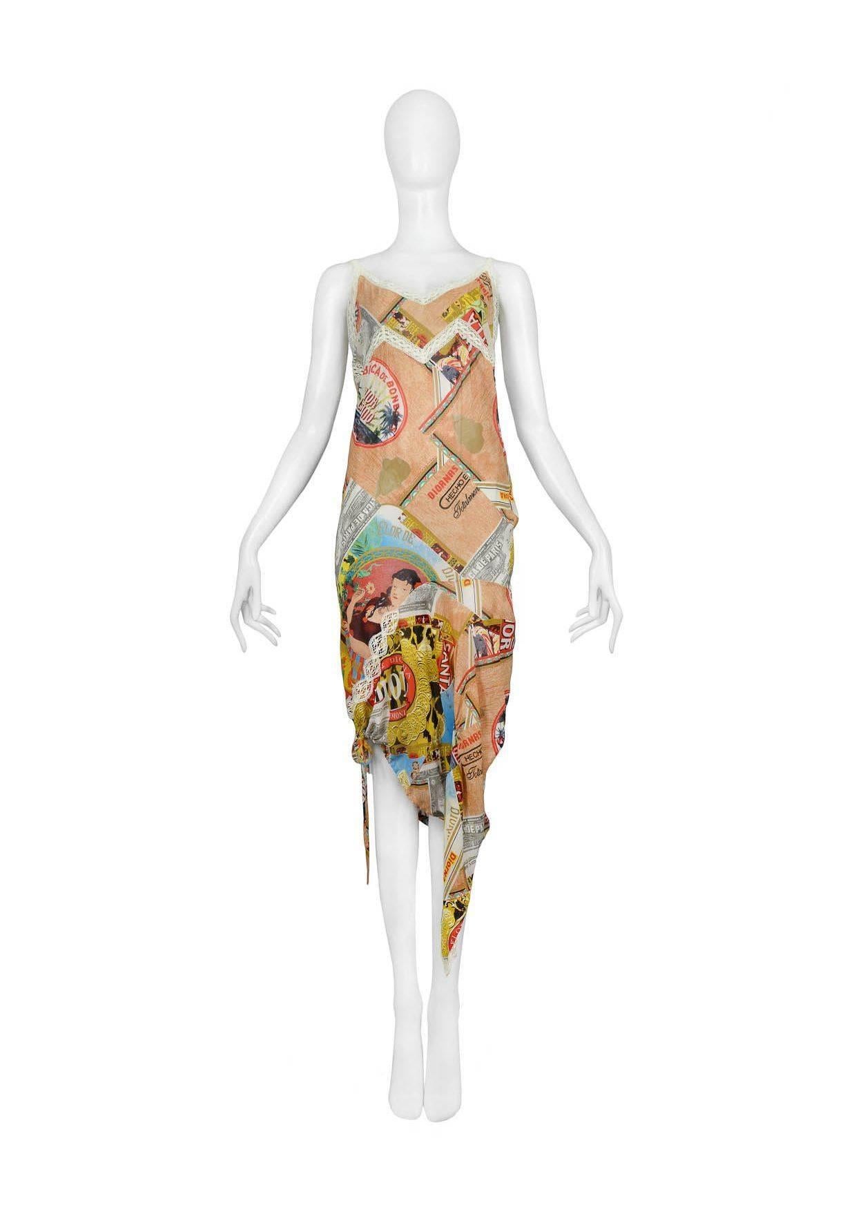 John Galliano for Christian Dior convertible slip dress, that can also be worn as a top, with Cuban Cigar print throughout.