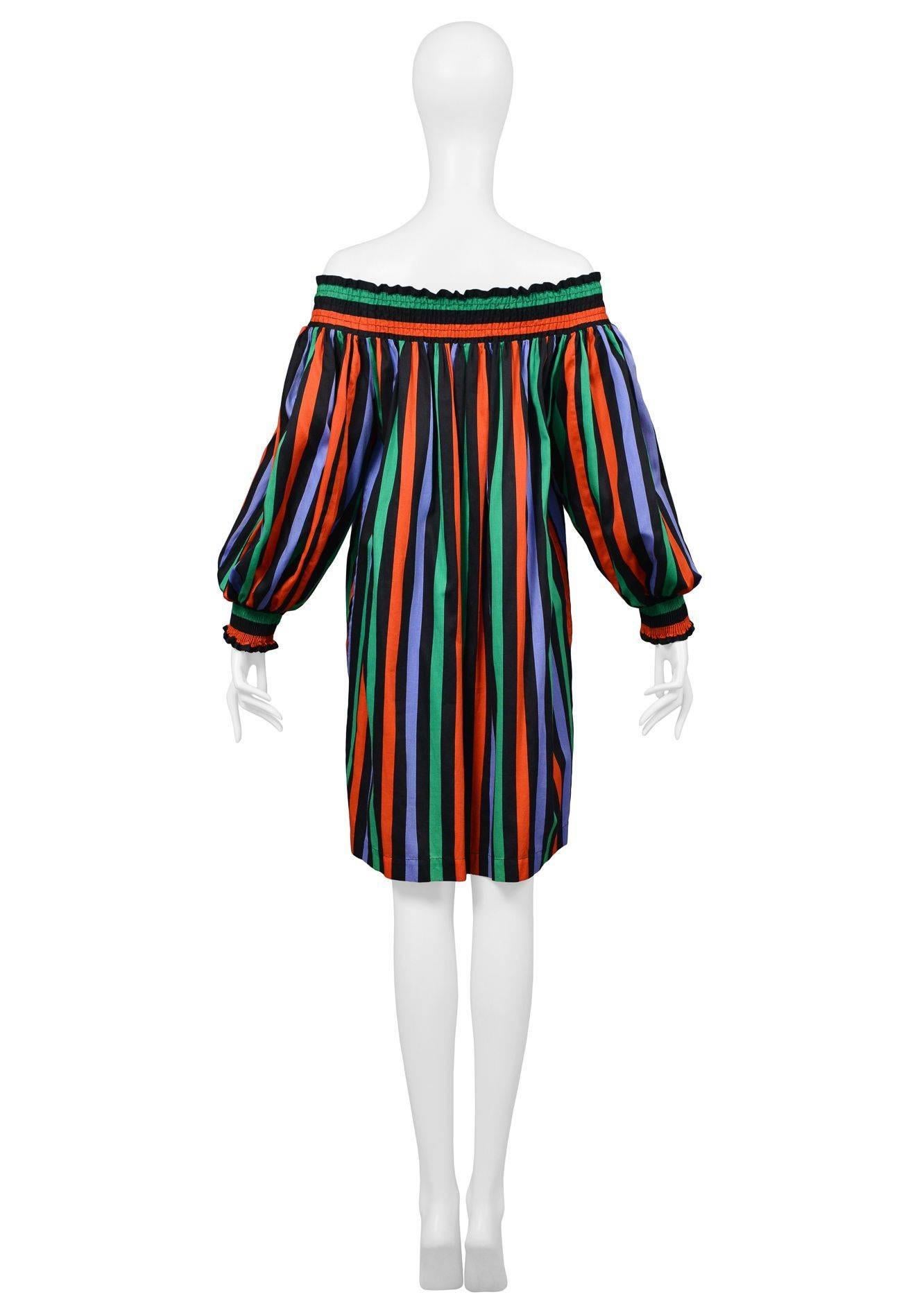 Black Yves Saint Laurent Stripe Peasant Dress