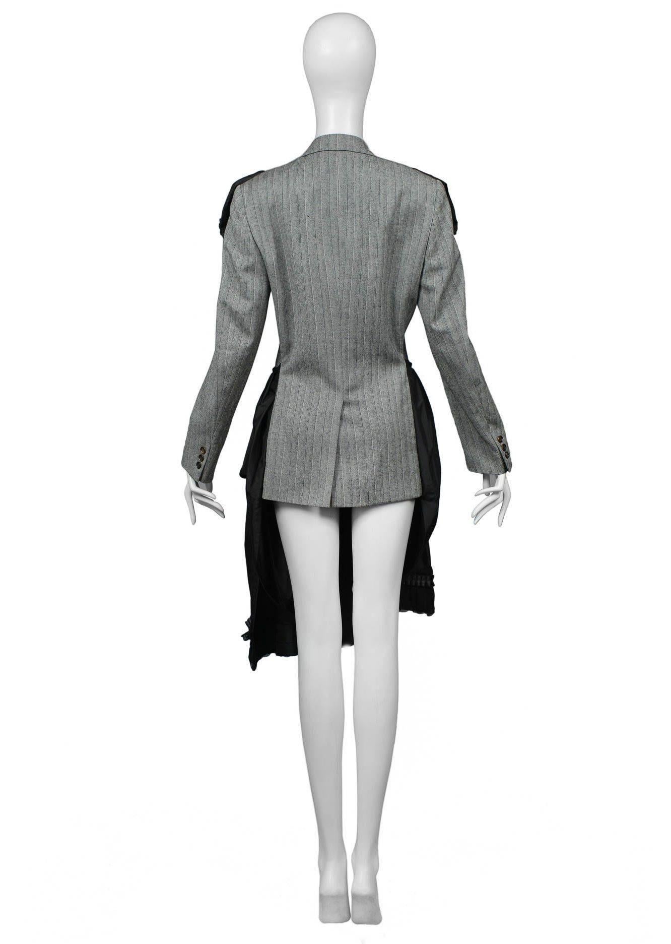 Comme Des Garcons Grey Pinstripe & Black Fancy Coat Dress 2006 In Excellent Condition For Sale In Los Angeles, CA