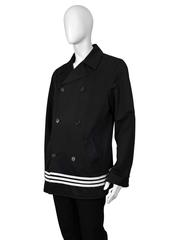 Helmut Lang Mens Black Peacoat With Nautical Stripes