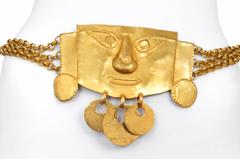 Yves Saint Laurent Pre Columbian Gold Metal Giant Mask Belt Rare Couture