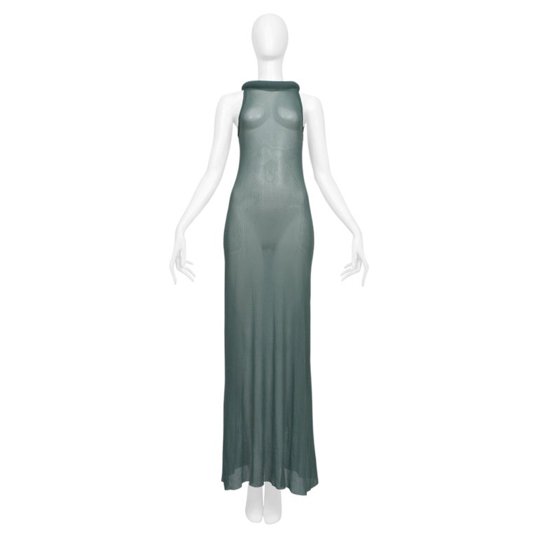 Jean Paul Gaultier Sage Green Mesh Dress With Tube Neckline at 1stDibs