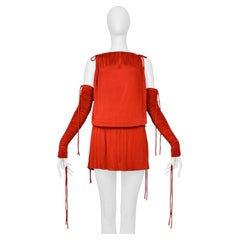 Dolce & Gabbana Red Jersey Dress With Drawstrings With Sleeves 2003