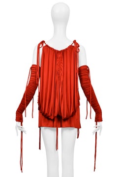 Dolce & Gabbana Red Jersey Dress With Drawstrings With Sleeves 2003
