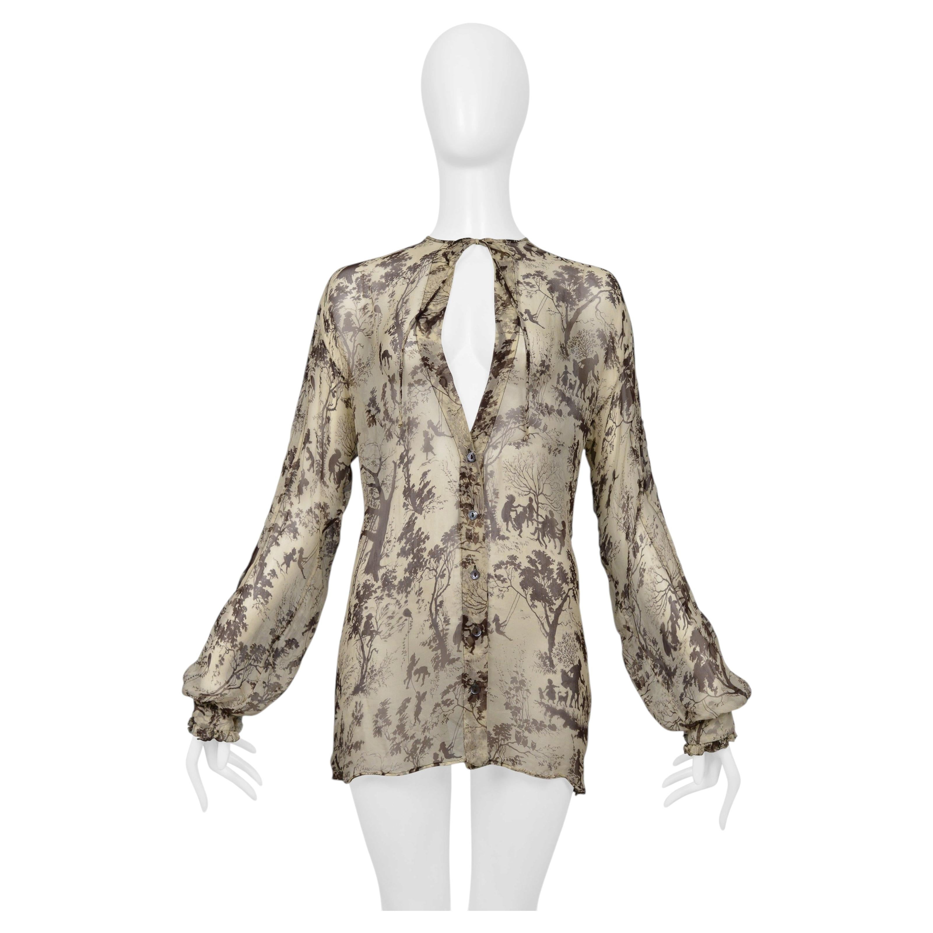 Camicetta in seta Dolce & Gabbana con stampa illustrata marrone e lacci