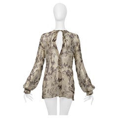 Dolce & Gabbana Seidenbluse mit braunem Bilddruck und Bindebändern